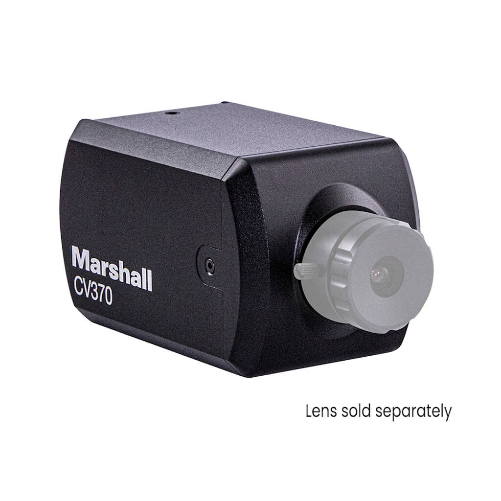 Marshall CV370 - Compact POV HD Camera with NDI HX3 and HDMI, angled right, lens sold separately