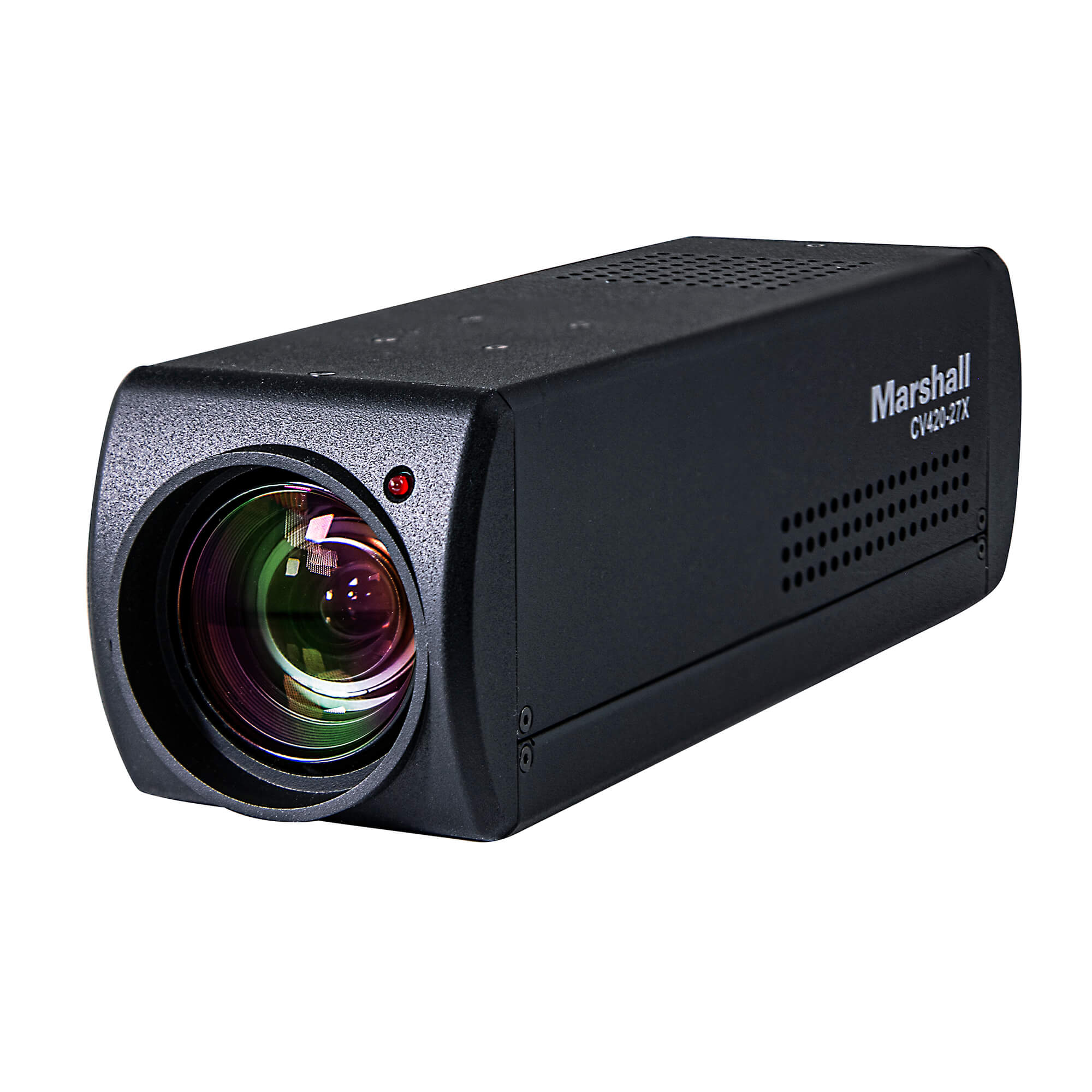 Marshall CV420-27X - Compact 4K60 Camera with IP (HEVC) and HDMI, angled left