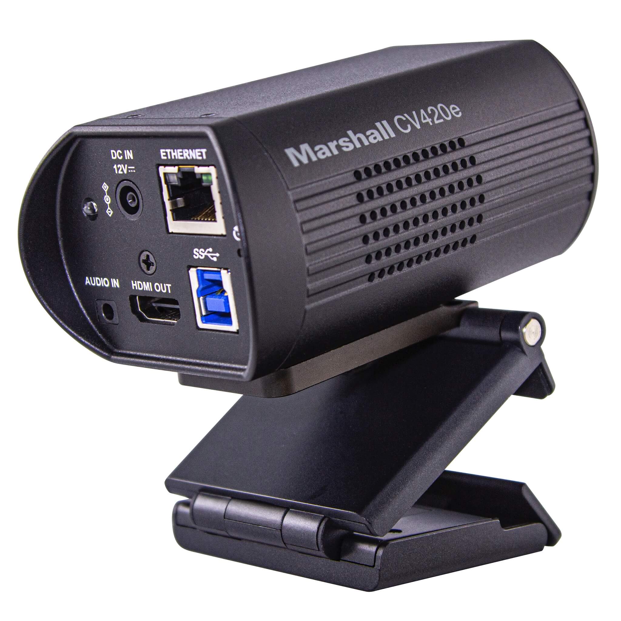 Marshall CV420e - Compact 4K60 Stream Camera with IP, HDMI and USB, stand rear