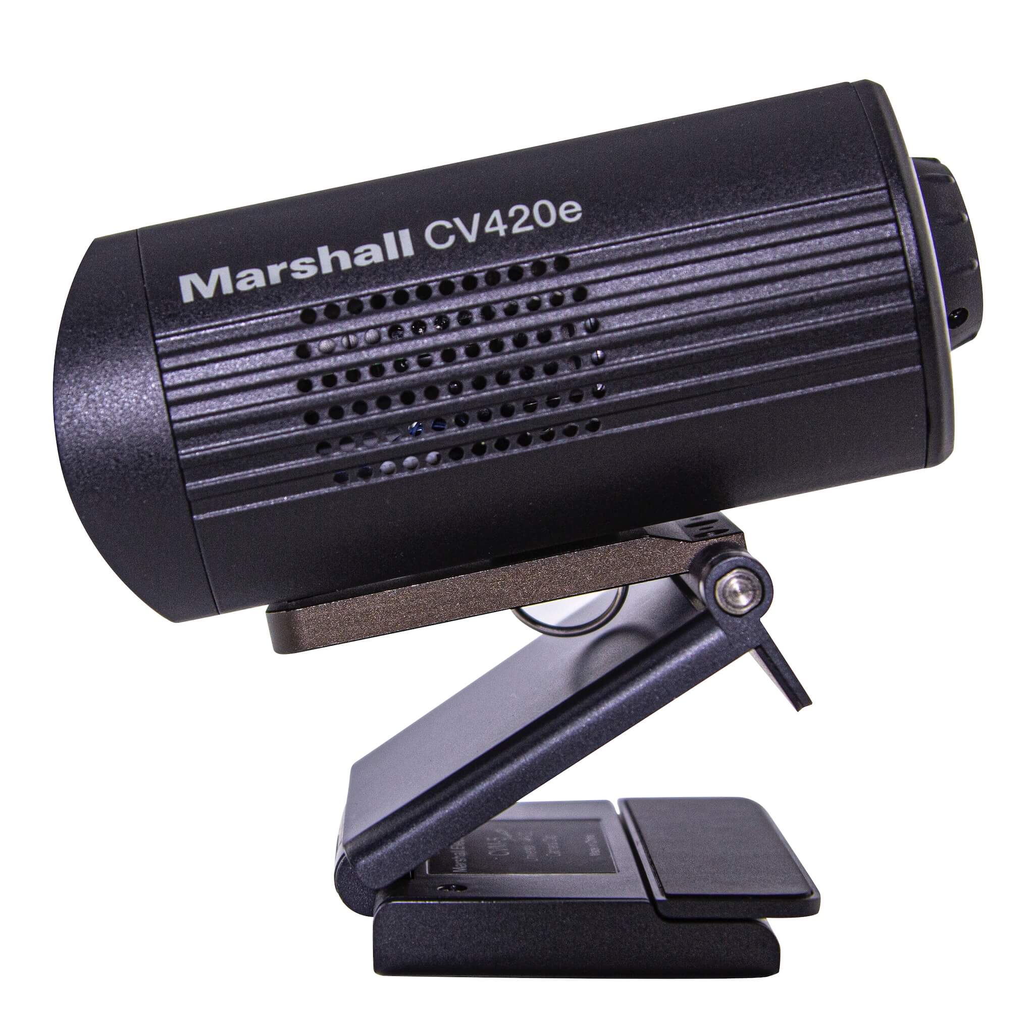 Marshall CV420e - Compact 4K60 Stream Camera with IP, HDMI and USB, stand side