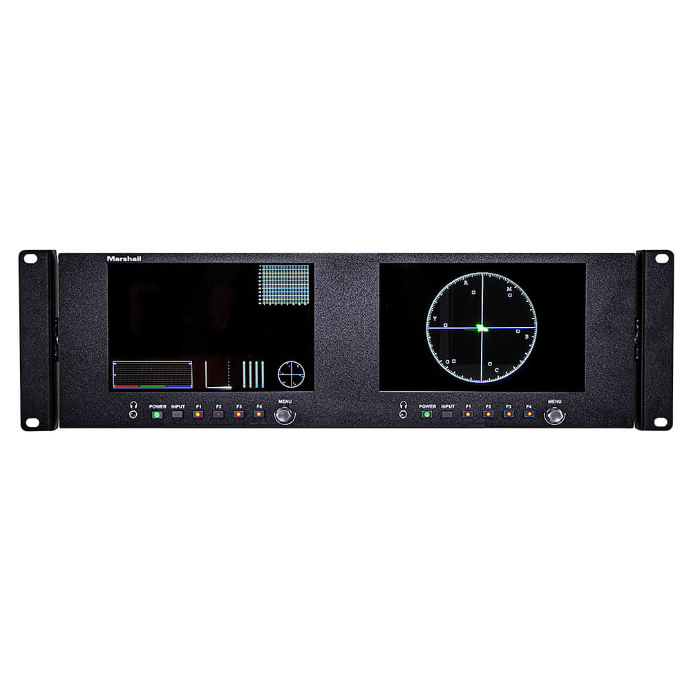 Marshall V-702W-12G-V2 - Dual 7" 4K Rack Monitor with 12G-SDI & HDMI, front