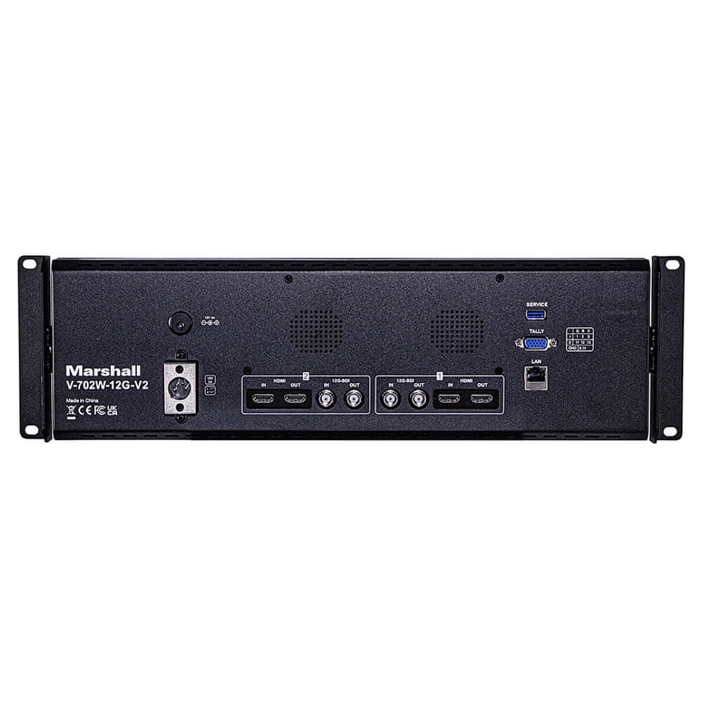 Marshall V-702W-12G-V2 - Dual 7" 4K Rack Monitor with 12G-SDI & HDMI, rear