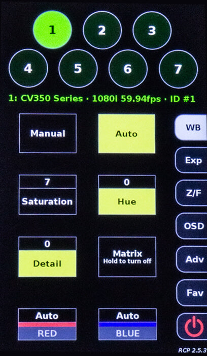 Marshall CV-RCP-V2 - Multi-Camera Control Touchscreen RCP, white balance screen