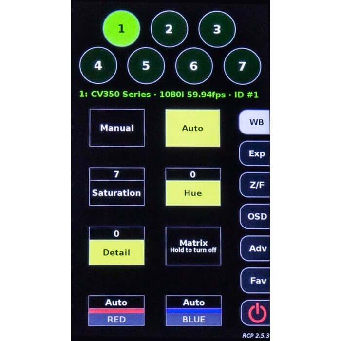 Marshall CV-RCP-V2 - Multi-Camera Control Touchscreen RCP, white balance screen