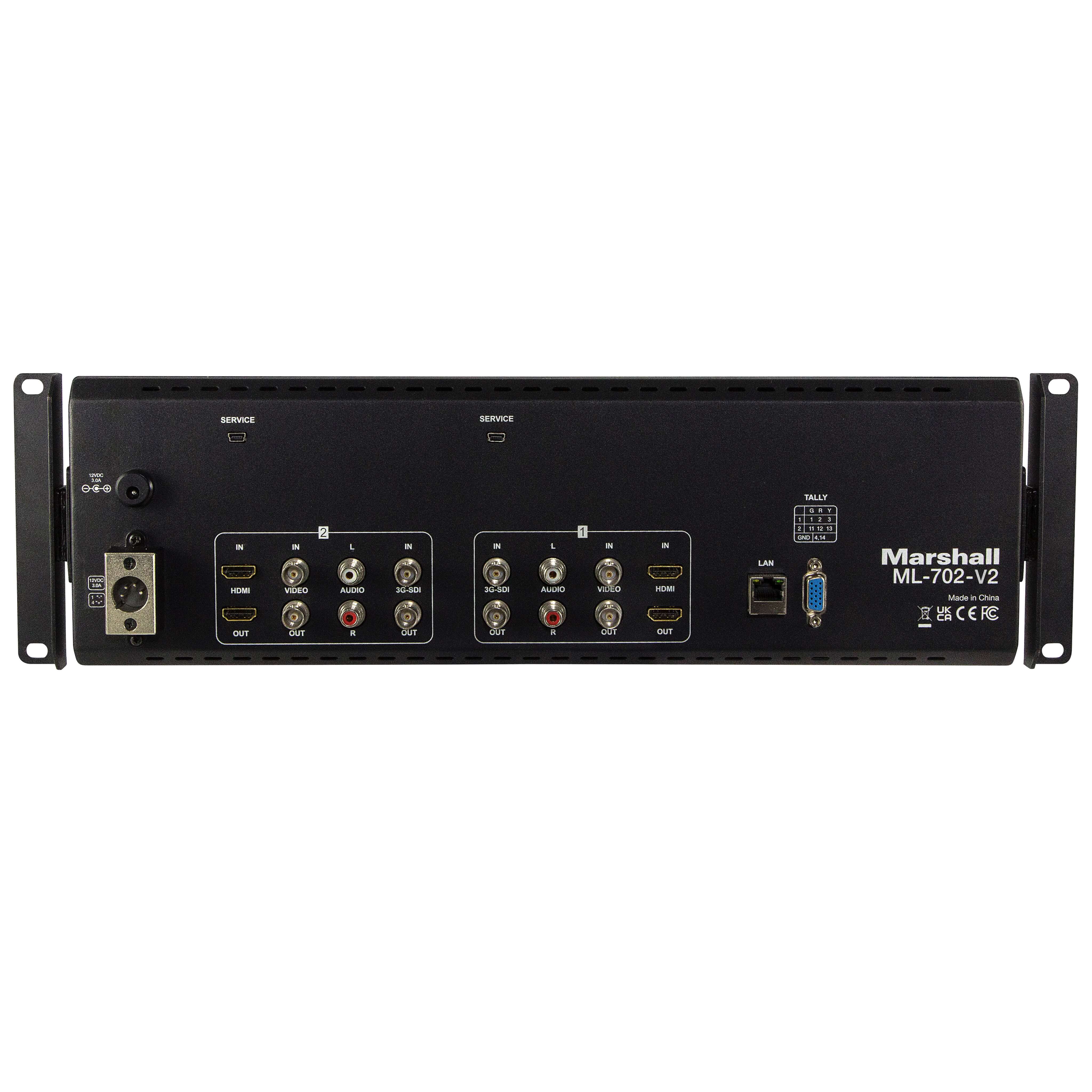 Marshall ML-702-V2 - Dual 7" HD Rack Monitor with 3G-SDI & HDMI Inputs, rear