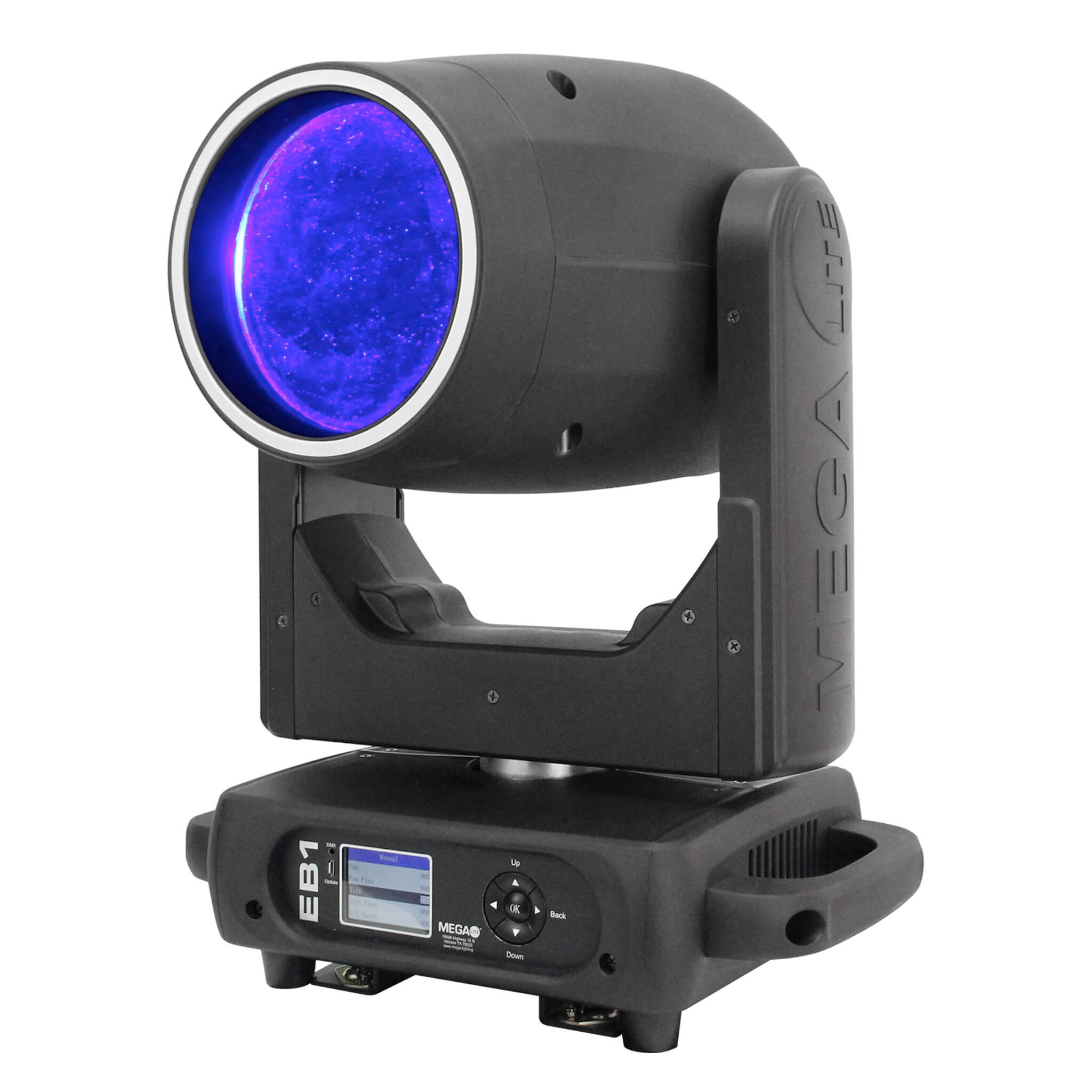 Mega-Lite EB1 - LED Moving Head Beam Fixture with Outer FX Ring, angle