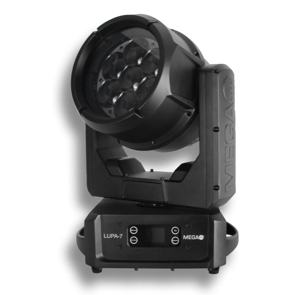 Mega-Lite Lupa-7 - LED Moving Head Wash Fixture with Pixable back LEDs, front left