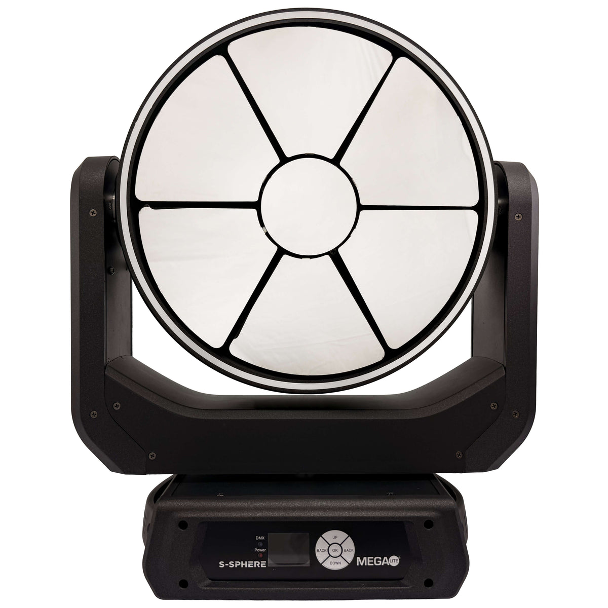 MEGA-Lite S-Sphere - Moving Head Mirror Fixture iCandy Luminaire, blade side front