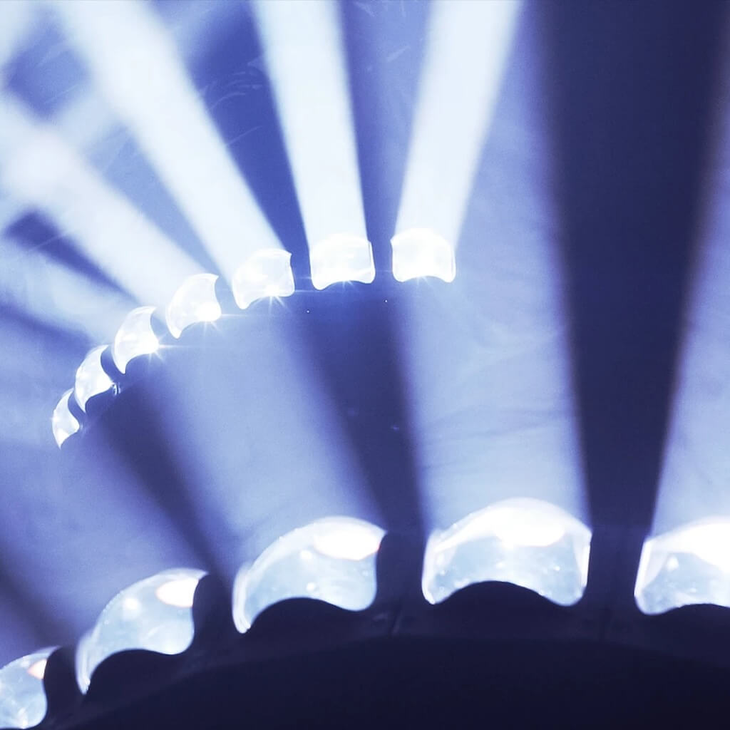 Mega-Lite Pielite Multibeam - 7x RGBW LED Pixel Beam Lighting Fixture, 2x group on stage