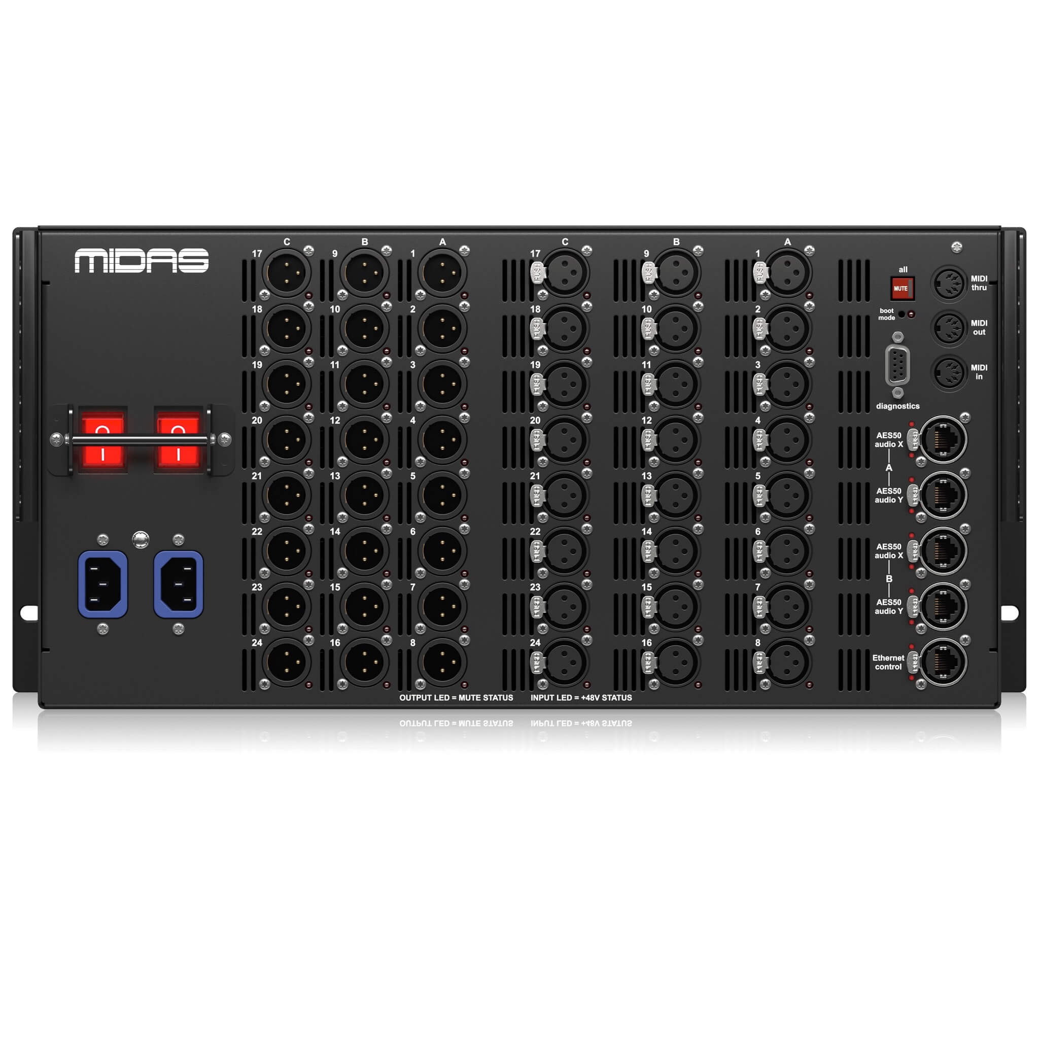 Midas DL231 - 24-Input, 24-Output Active Microphone Splitter, rear