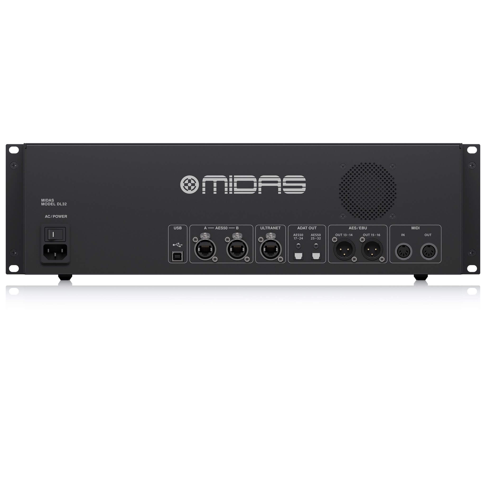 Midas DL32 - 32-Input, 16-Output Stage Box with 32 Midas Mic Preamps, rear