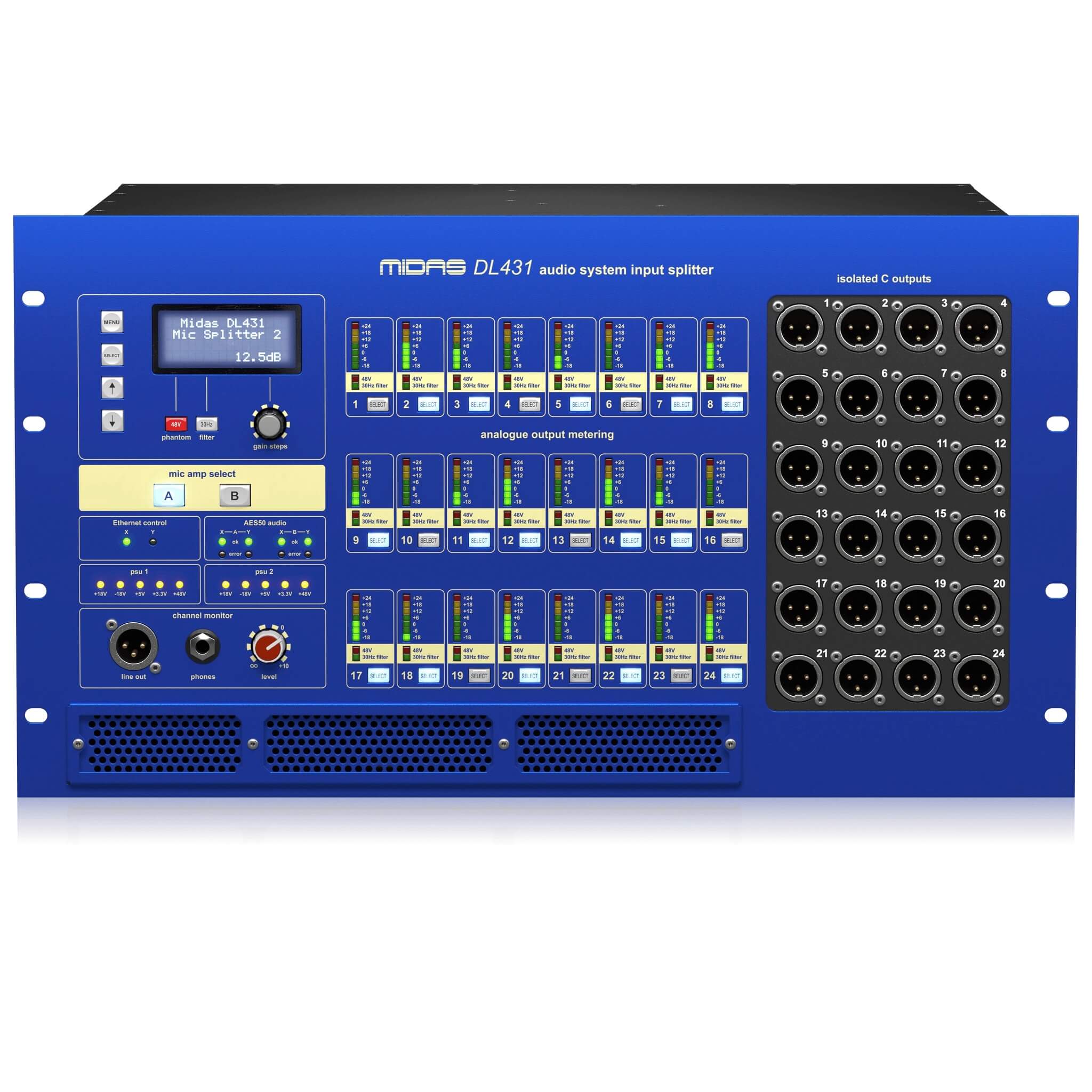 Midas DL431 - 24-Input, 72-Output Active Microphone Splitter, top