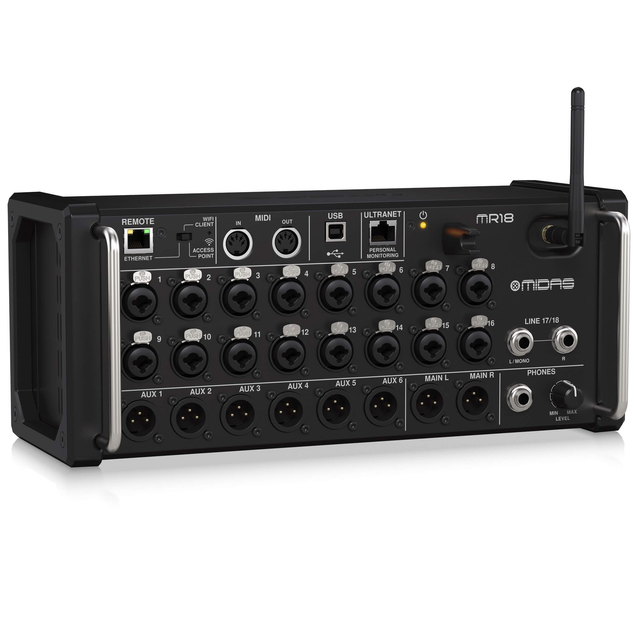 Midas MR18 - 18-Input Digital Mixer for iPad/Android Tablets, left