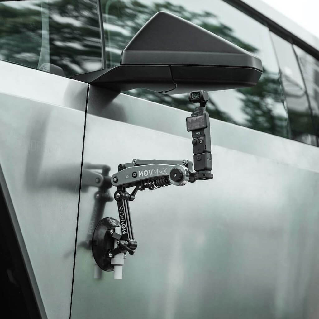 Movmax Blade Arm - Vehicle-Mounted Vibration Reducing Camera Mount, mounted on vehicle