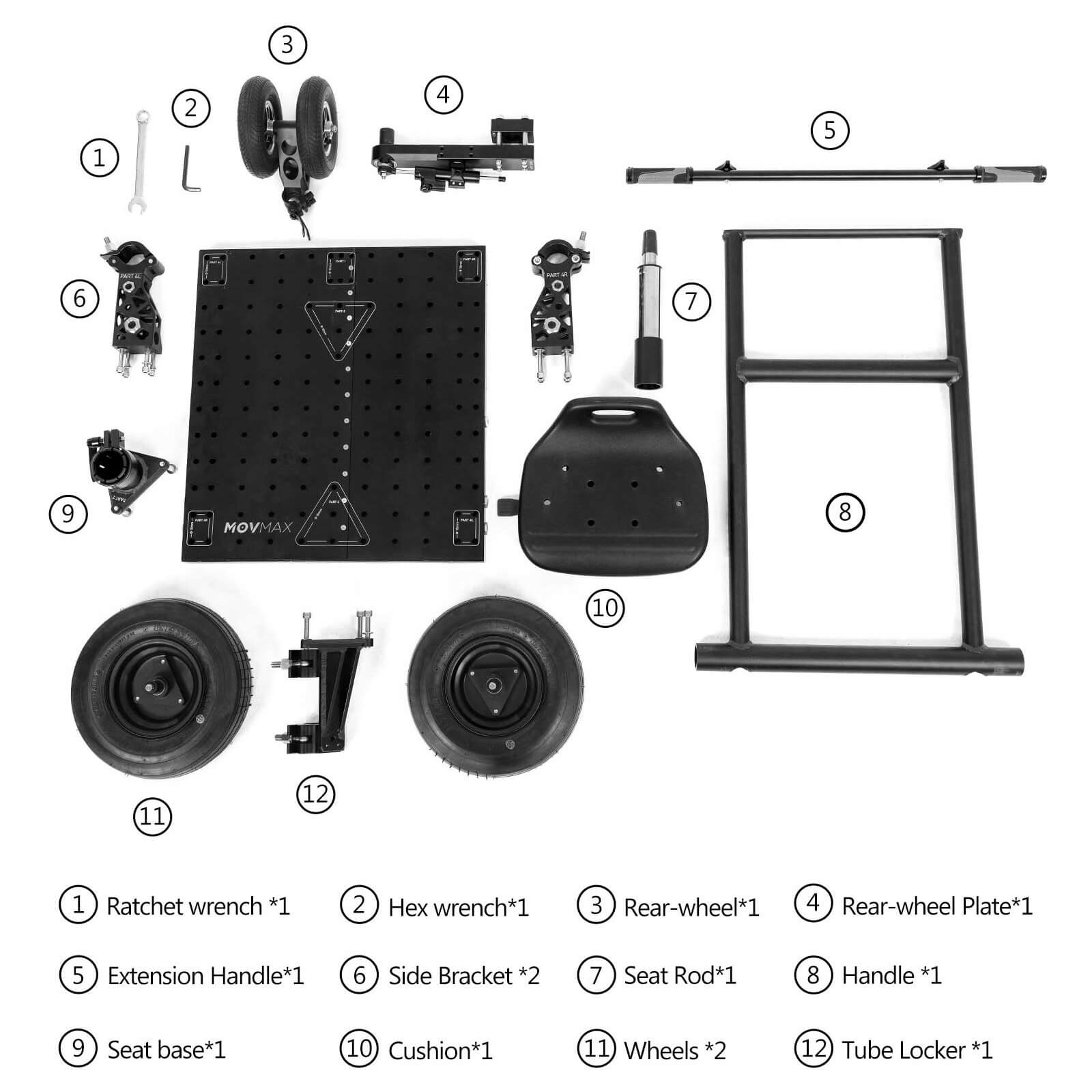 Movmax All-Terrain Rickshaw - Standard Combo, packing list