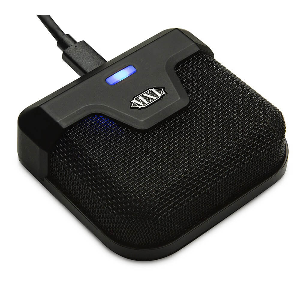MXL AC-83 - Bluetooth LE 5.0 Enabled Boundary Microphone, angled with blue light