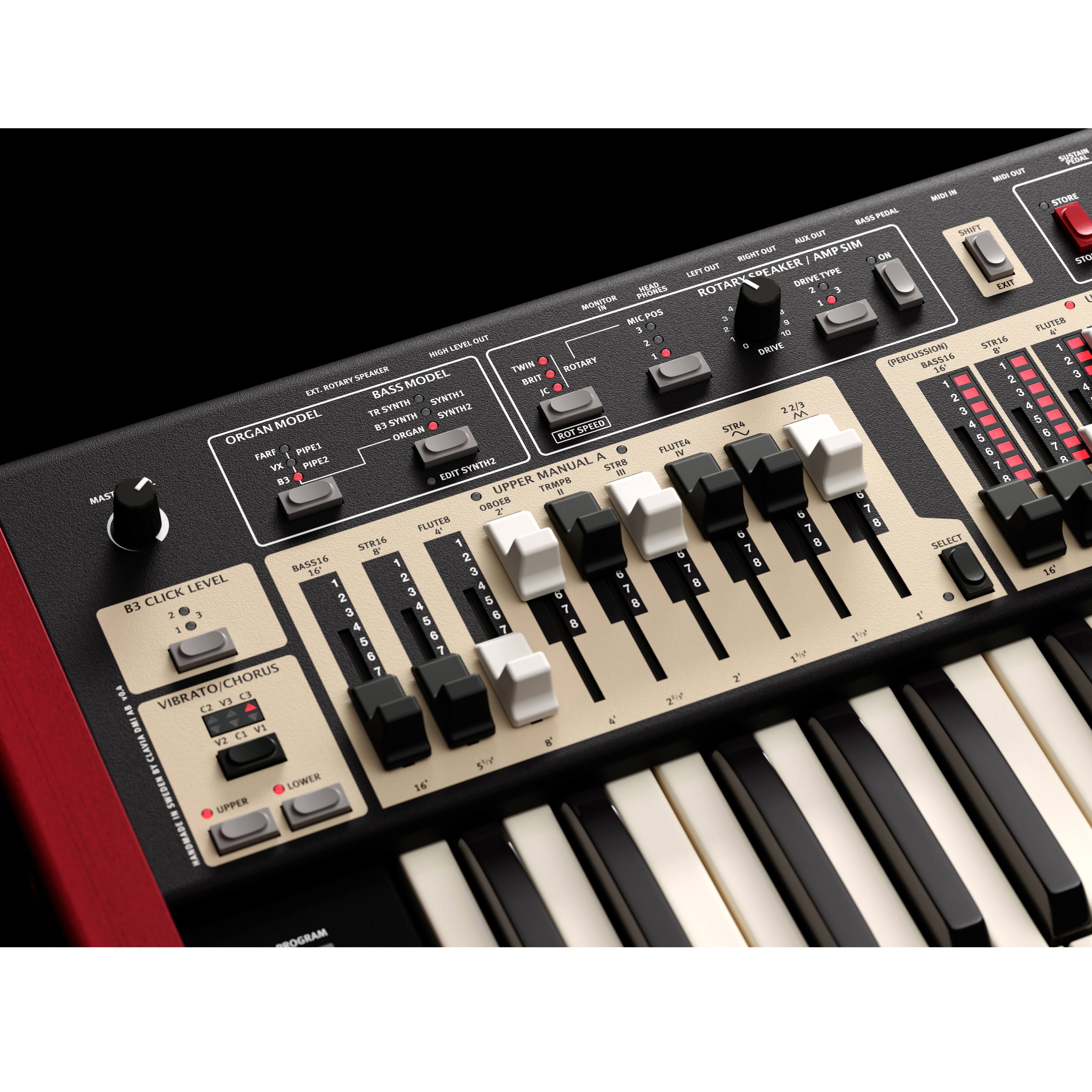 Nord Organ 3 with 2x61-key Triple Sensor Semi-Weighted Waterfall Keyboard, upper manual detail view