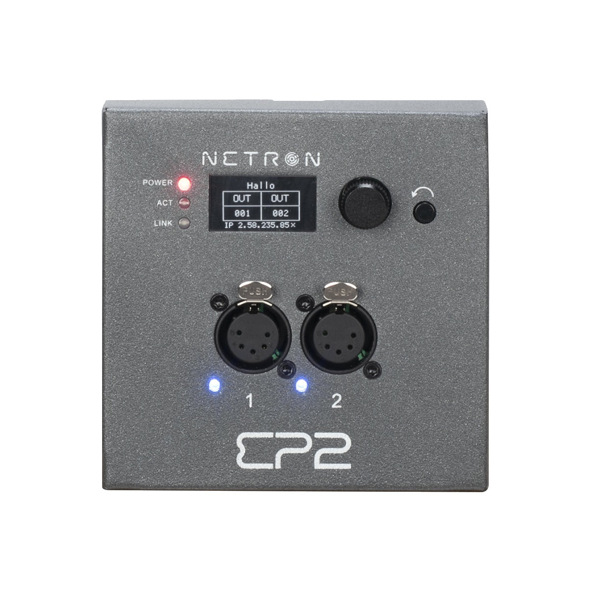 Obsidian Netron EP2 - 2-port 5-pin XLR DMX/RDM to Ethernet Gateway, display front open