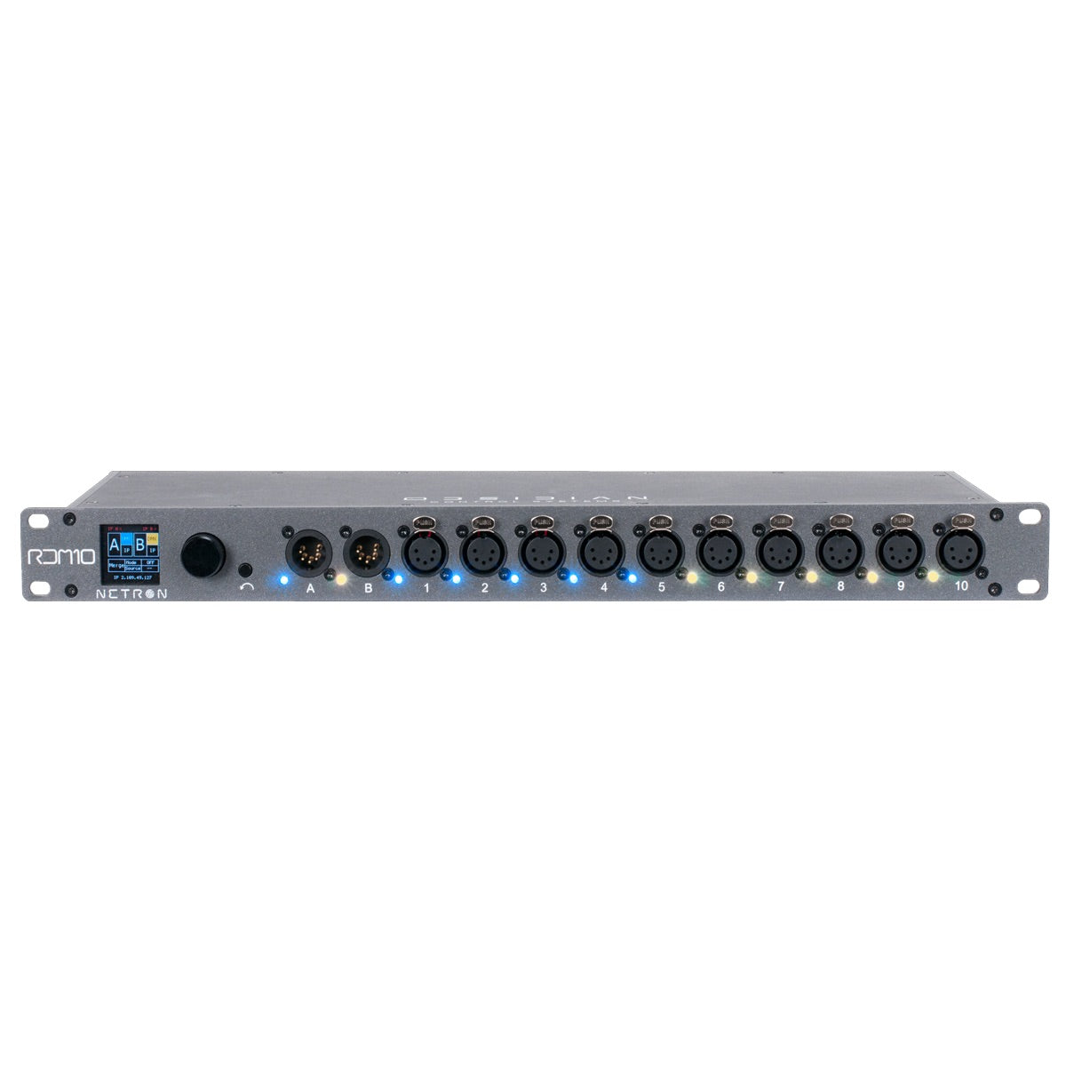 Obsidian Netron RDM 10 - 10-port 5-pin XLR DMX/RDM A-B Artnet Splitter, front