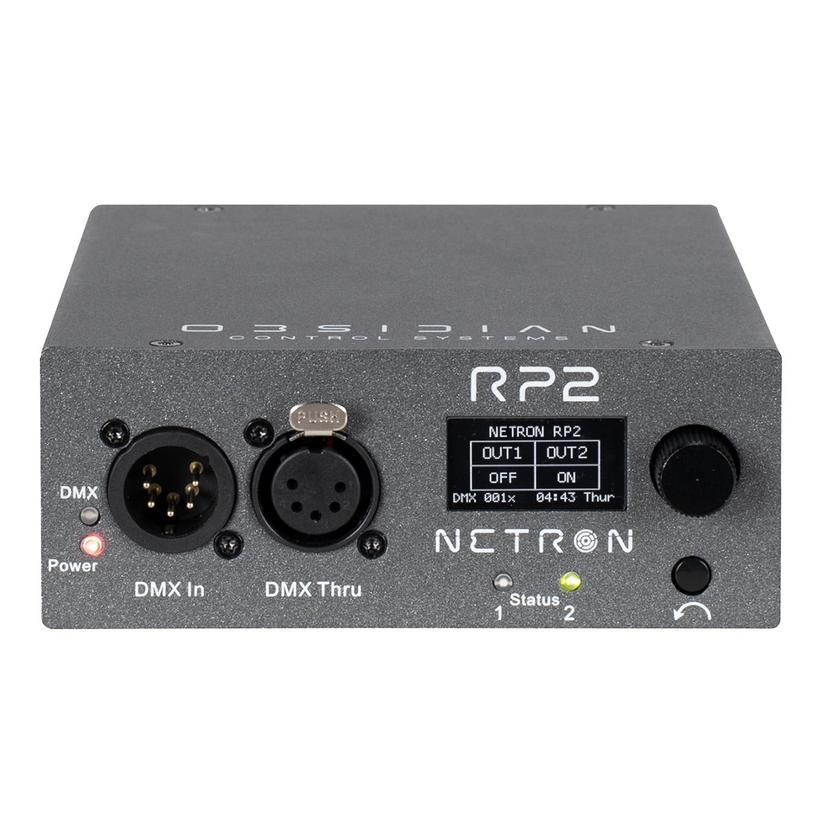 Obsidian Netron RP2 - Intelligent 15A 2-way DMX/RDM Power Relay, front