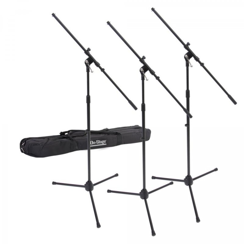 On-Stage MSP7703 - Three Euro Boom Microphone Stands with Bag