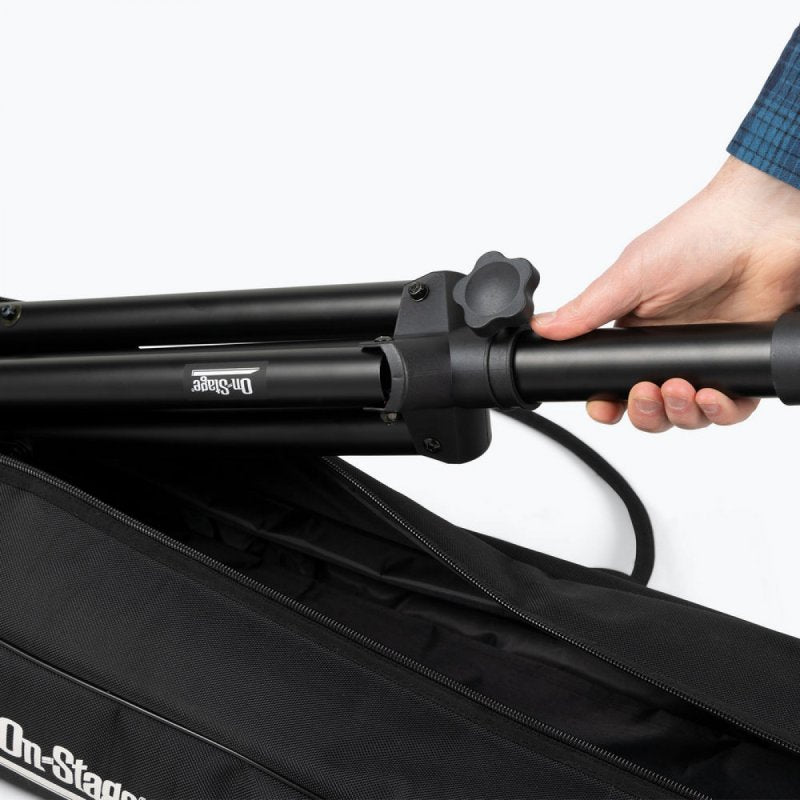 On-Stage SSB6500 - Padded Nylon Speaker Stand Bag, shown with speaker stand