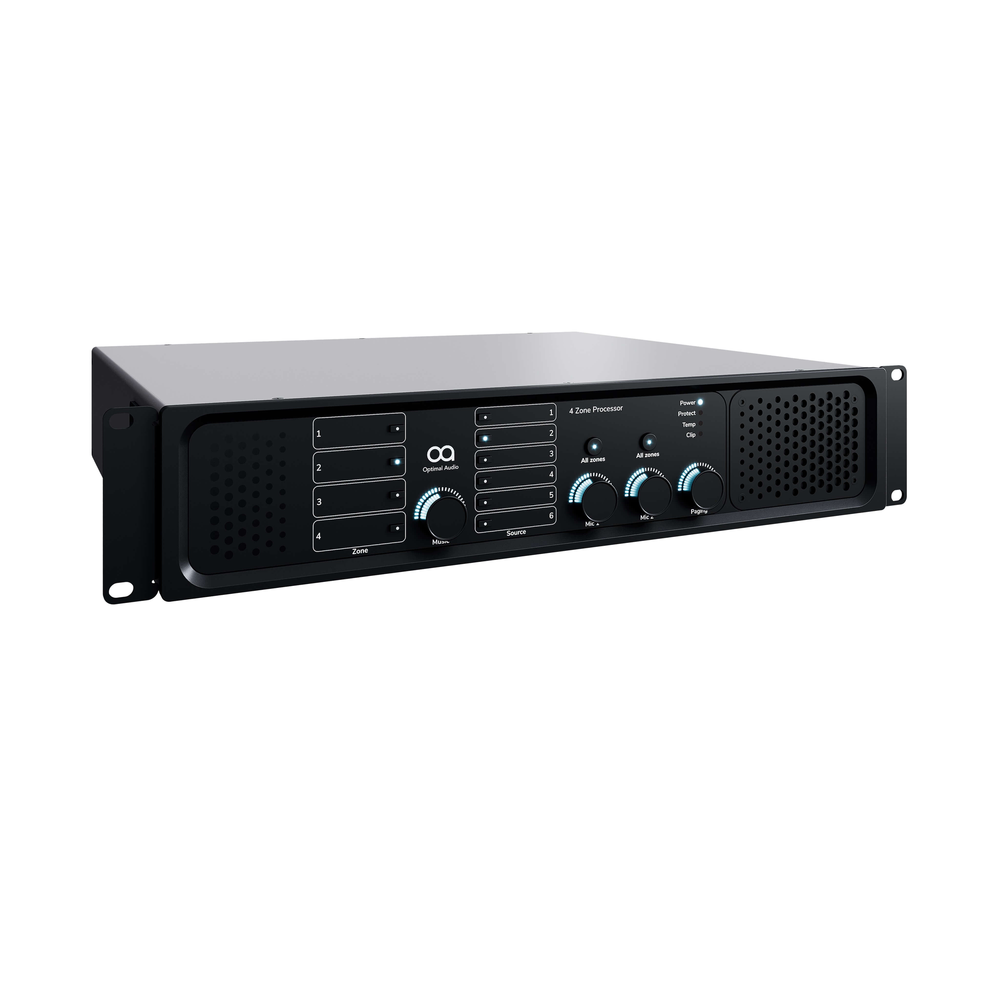 Optimal Audio Zone 4 - 4 Zone Audio Controller with DSP and WebApp, angle
