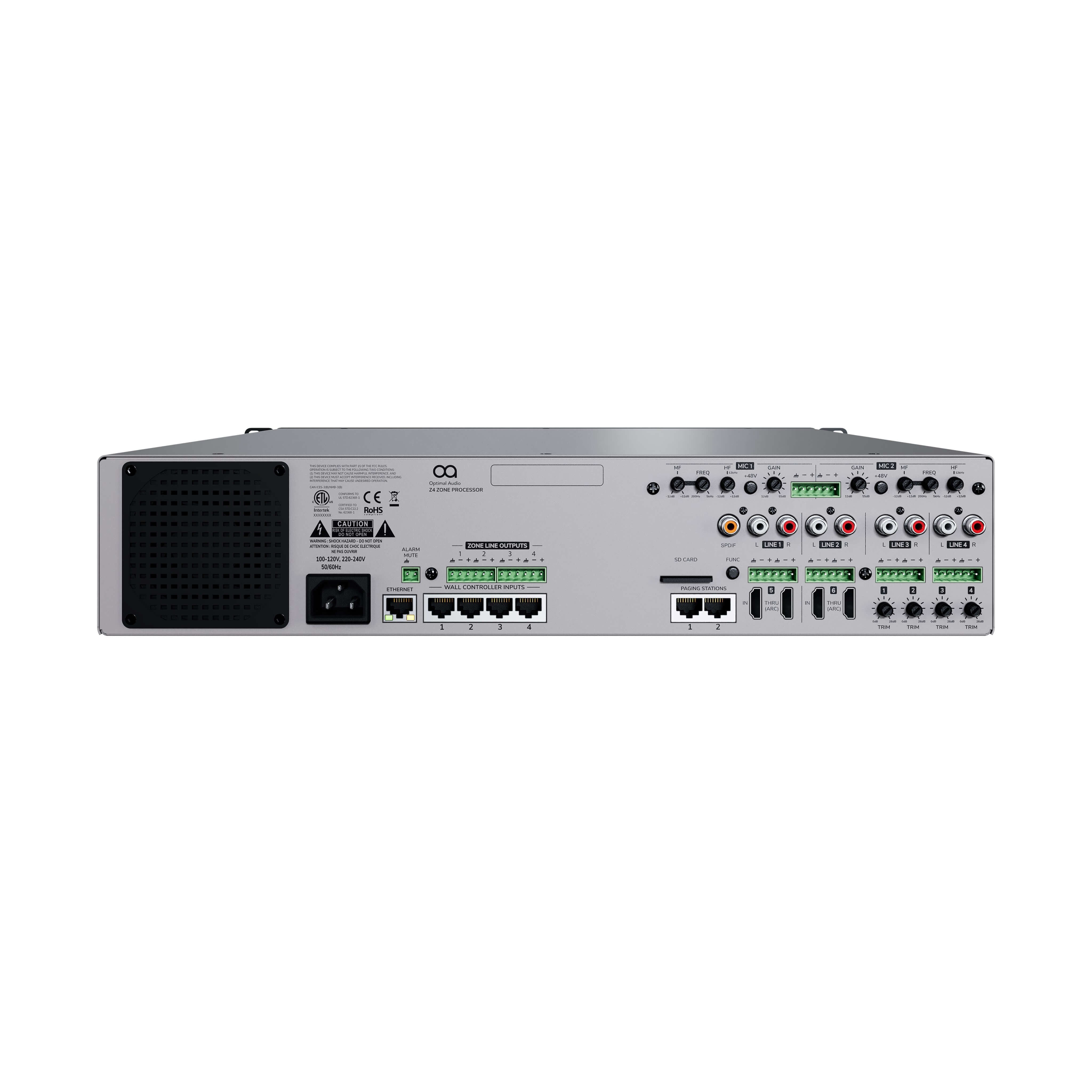 Optimal Audio Zone 4 - 4 Zone Audio Controller with DSP and WebApp, rear