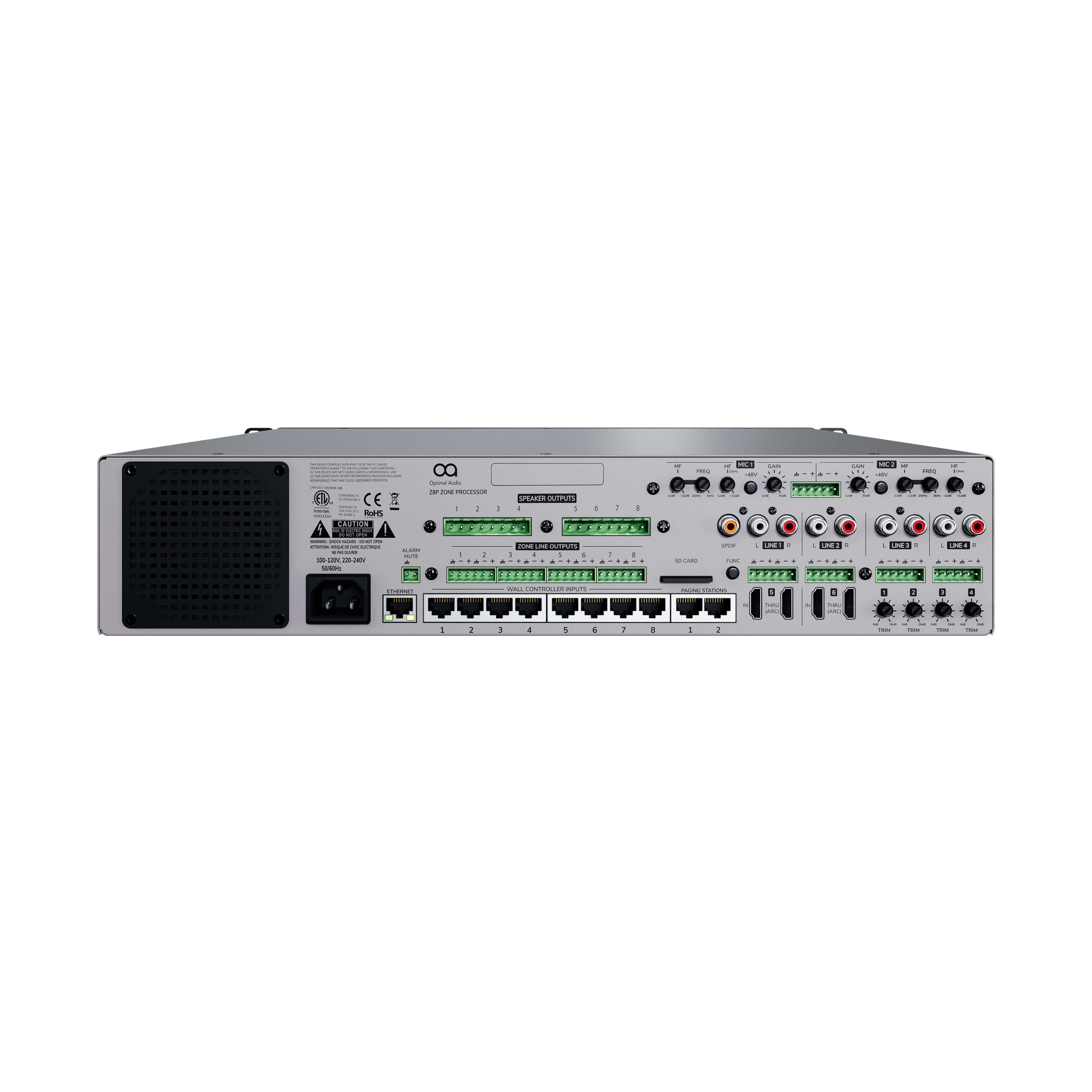 Optimal Audio Zone 8P - 8 Zone Audio Controller with DSP, rear