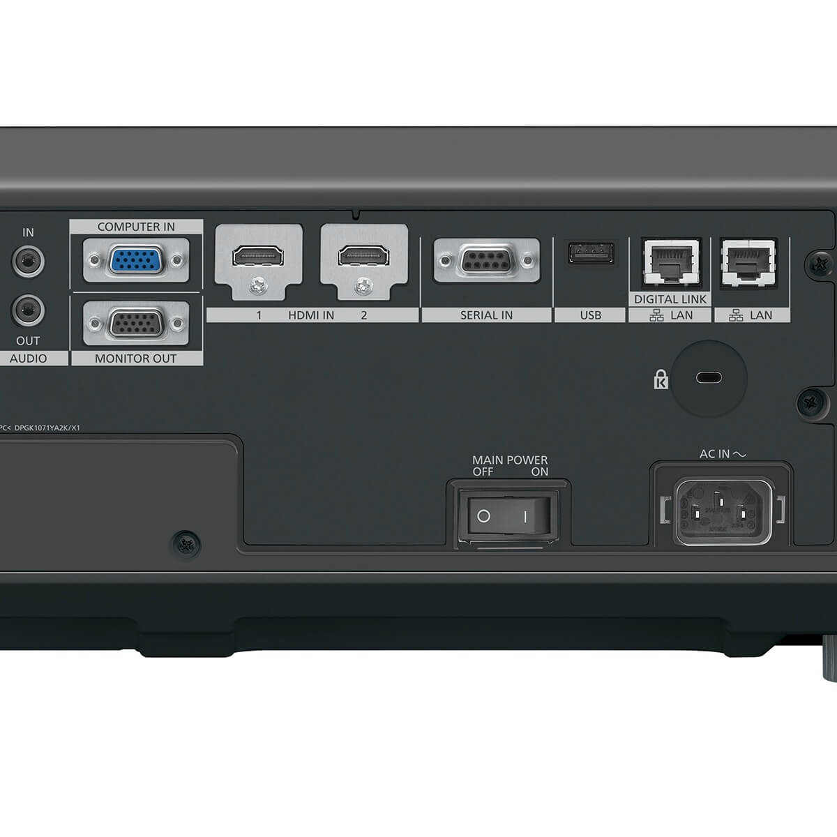 Panasonic PT-FRQ60 - 1-Chip DLP 4K Laser Projector, side closeup