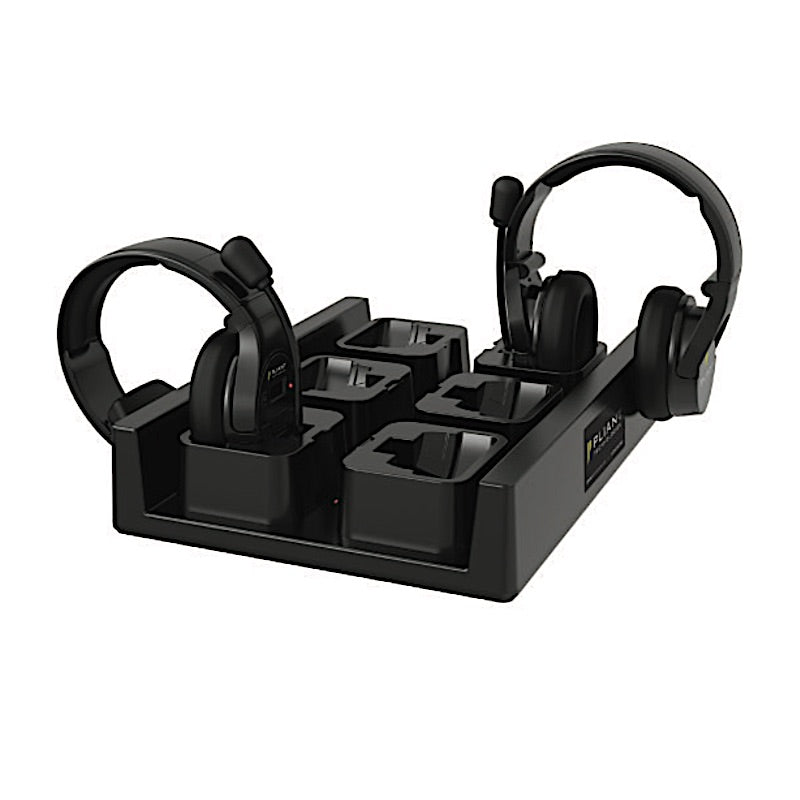 Pliant Technologies PBT-HSXRC-66 - MicroCom 900XR 6+6 Drop-In Charger, shown with optional headsets