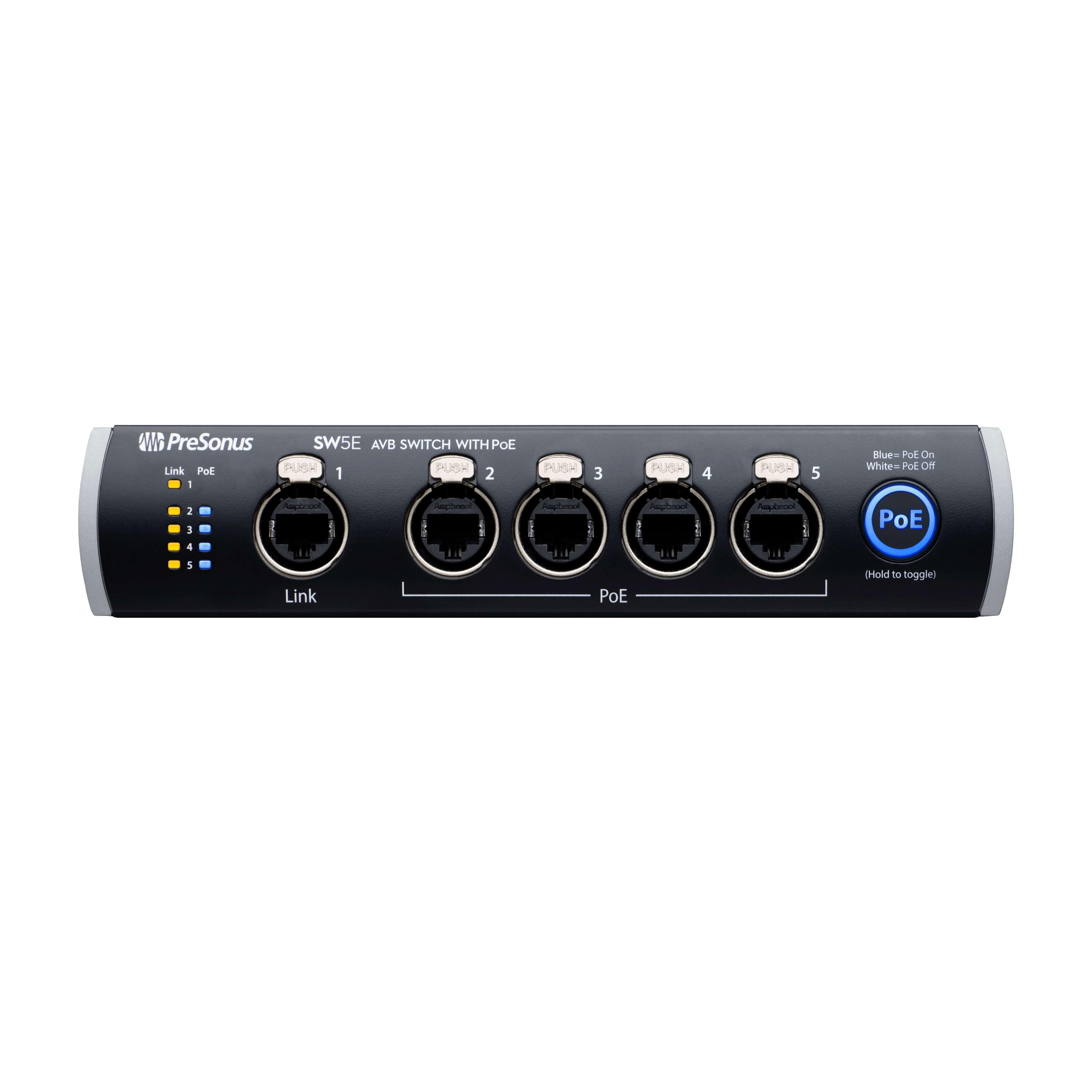 PreSonus SW5E - 5-Port AVB Network Switch and Bridge with PoE, front