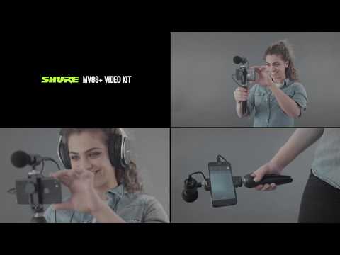 Shure MV88+ Video Kit - Stereo USB Condenser Microphone with Manfrotto PIXI tripod, phone clamp, and shoe-mount mic clip.