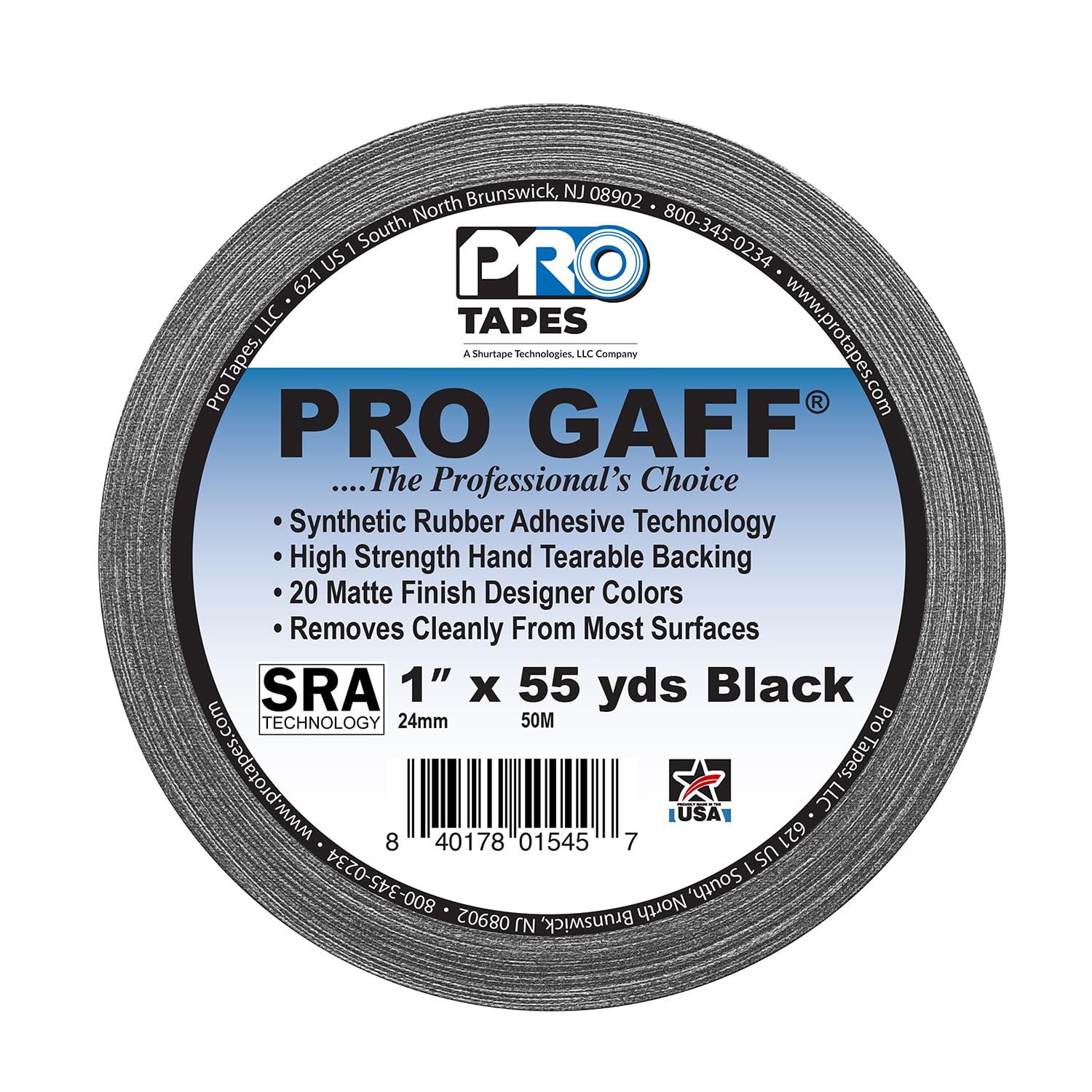 Pro Tapes PRO GAFF - Premium Gaffer Tape, 1" x 55 yd, Black label