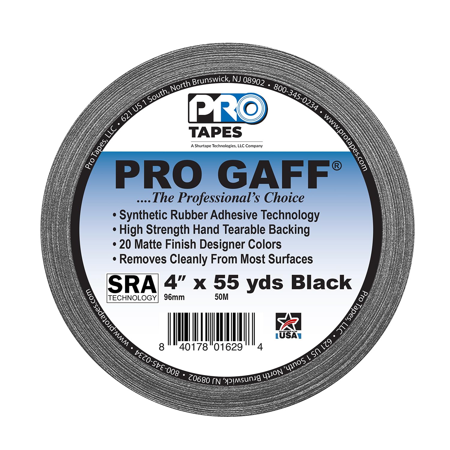 Pro Tapes PRO GAFF - Premium Gaffer Tape, 4" x 55 yd, Black label