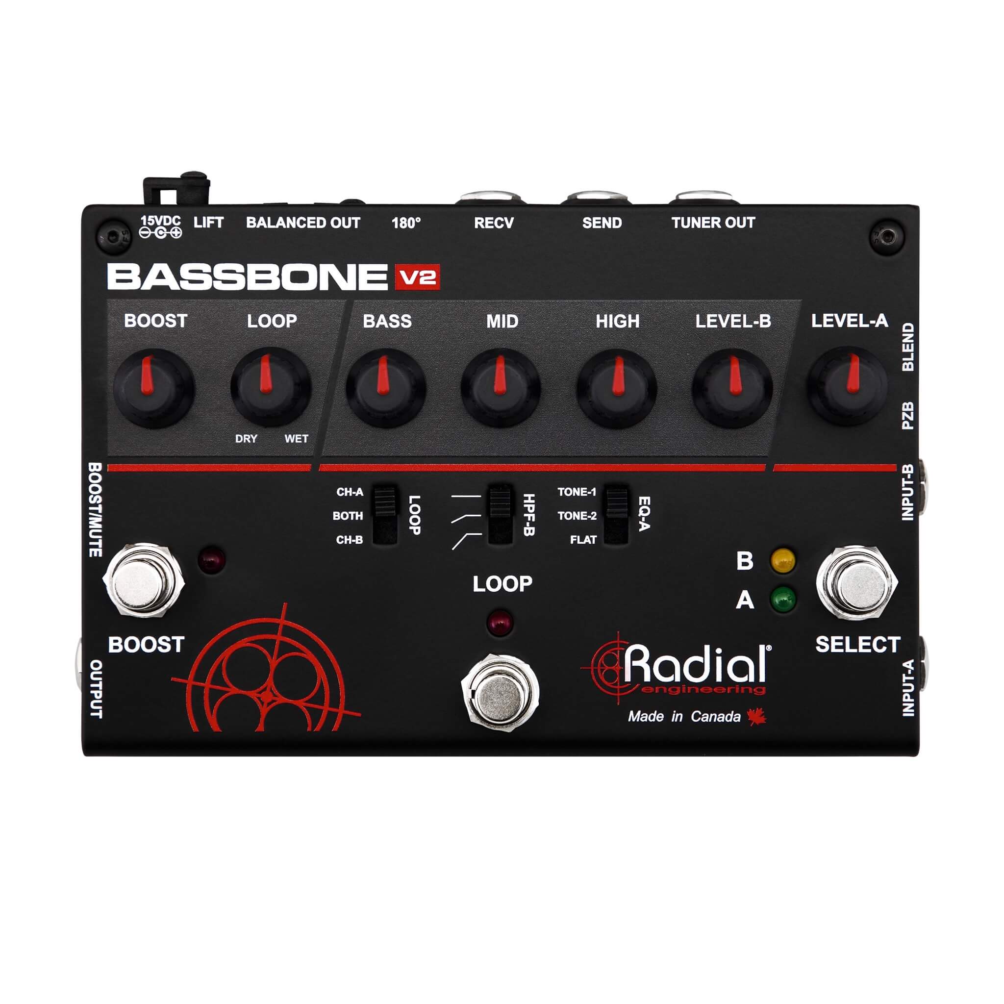 Radial Bassbone V2 - 2-Channel Bass Preamp, top