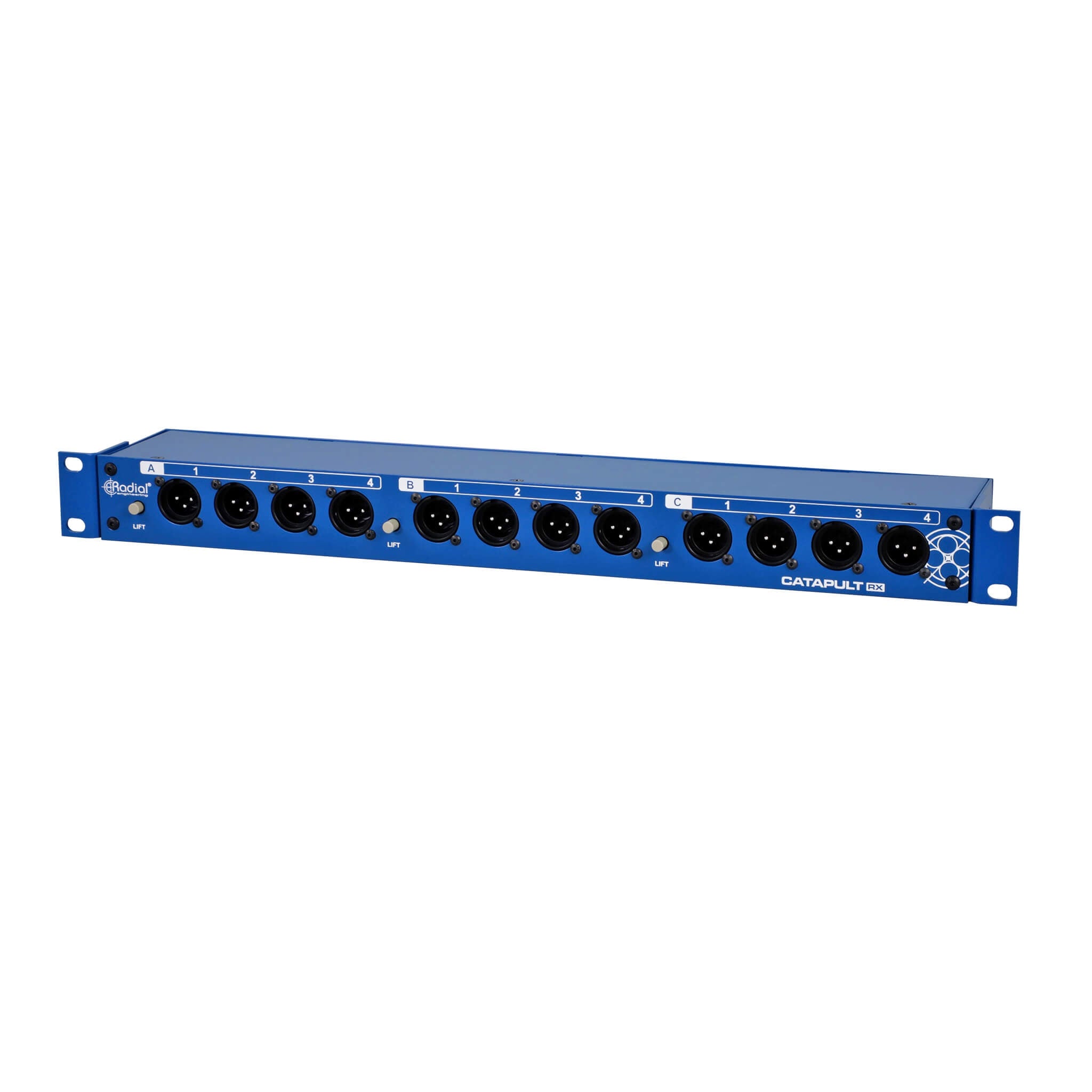 Radial Catapult Rack RX - 12-channel Cat 5 Analog Audio Snake Receiver, angle right