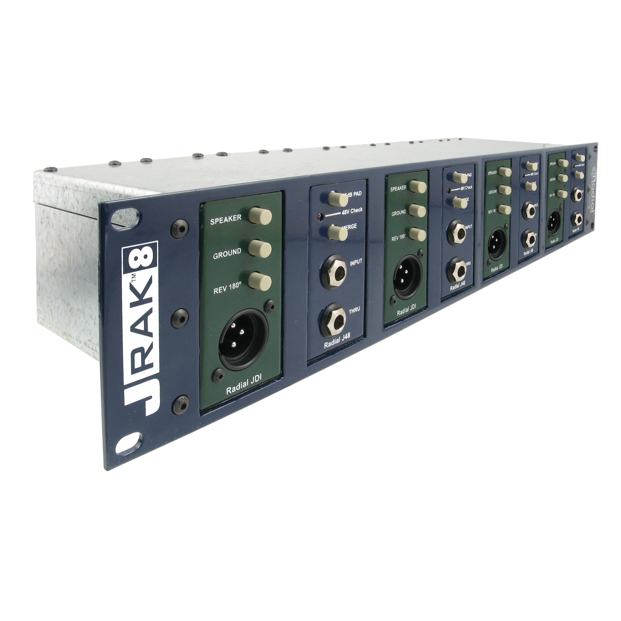Radial J-Rak 8 - 2RU 8-space Rack Adapter for Radial Direct Boxes, angle