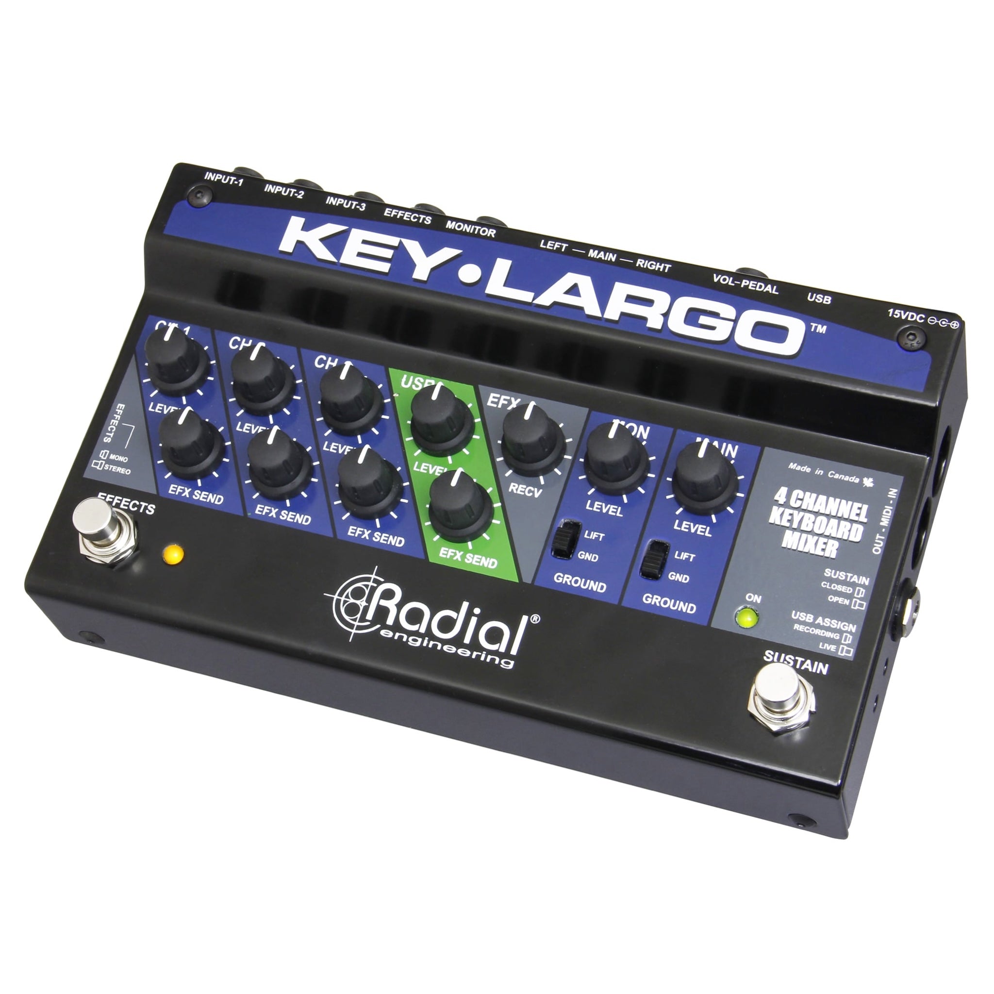 Radial Key-Largo - Keyboard Mixer, USB Interface, and Performance Pedal - angled right