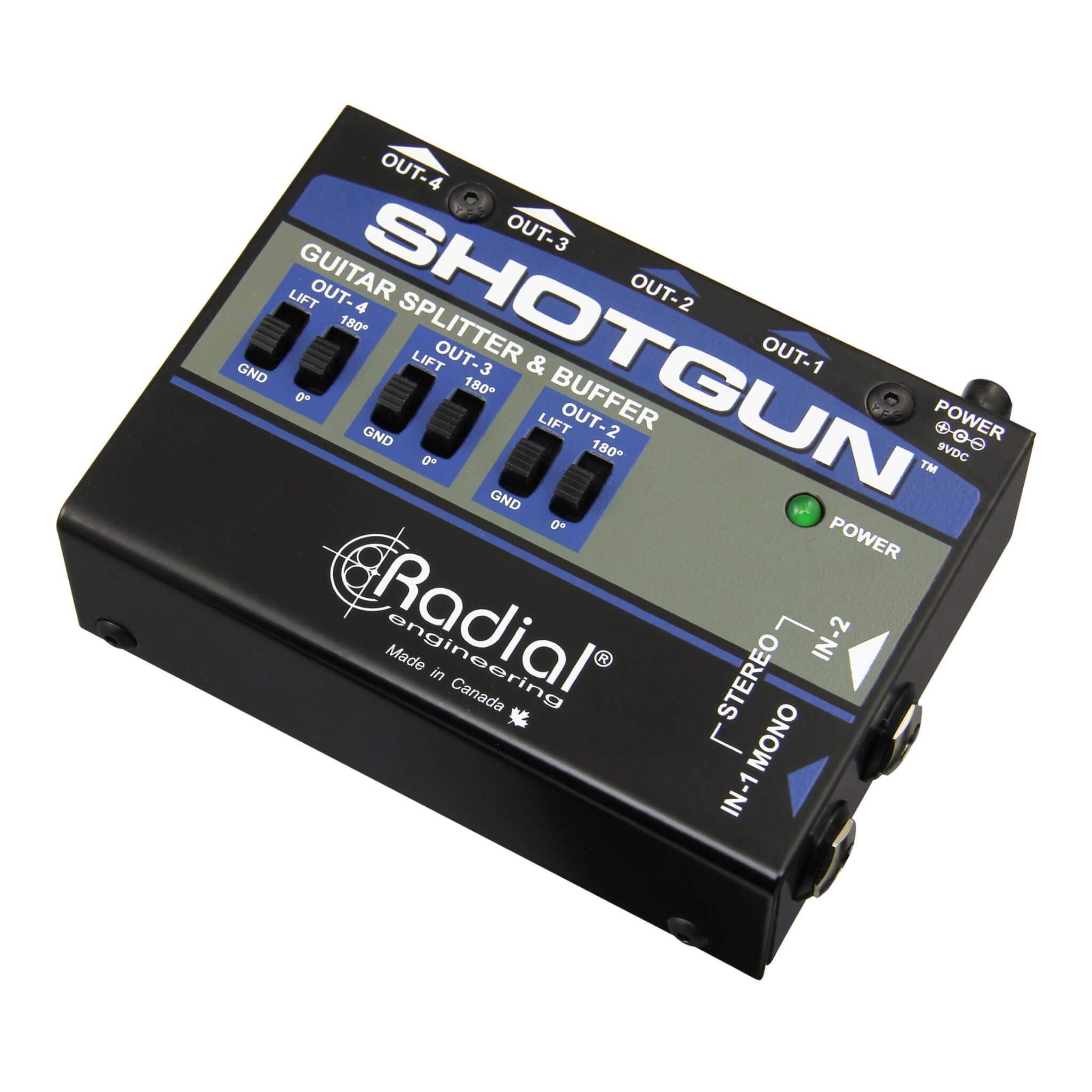 Radial Shotgun - 4-output Guitar Splitter and Signal Buffer, angle right