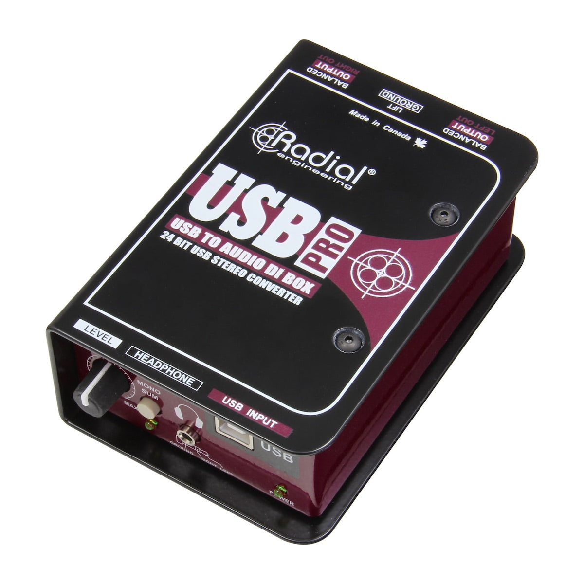 Radial USB-Pro - USB to Balanced XLR Stereo Direct Box for Laptops, angle