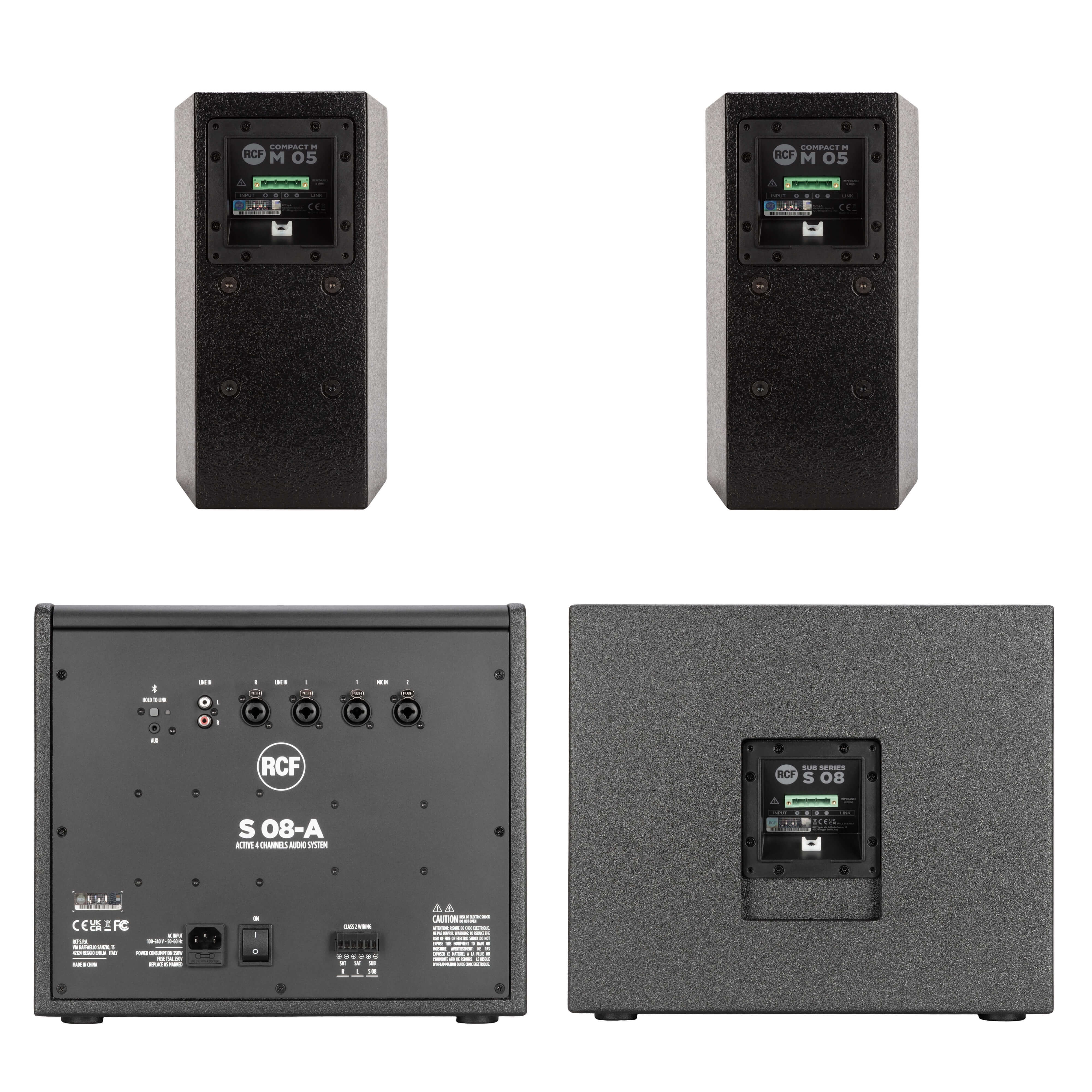 RCF High-Power Satellite Speaker Audio System Bundle, rear