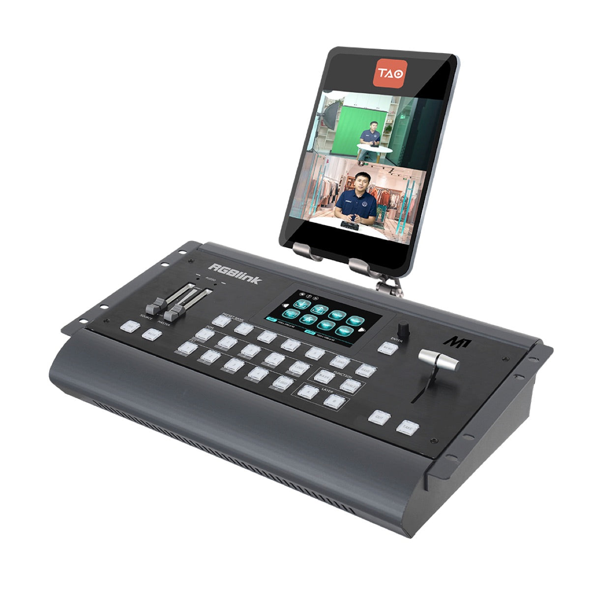 RGBlink M1 - Modular NDI Production Video Switcher, shown with optional display