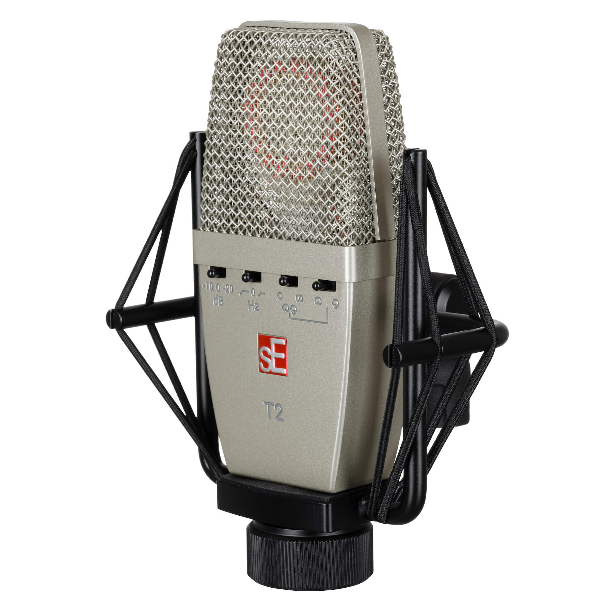 sE Electronics T2 - Multi Pattern Large Diaphragm Microphone with Titanium Capsule, shockmount angle