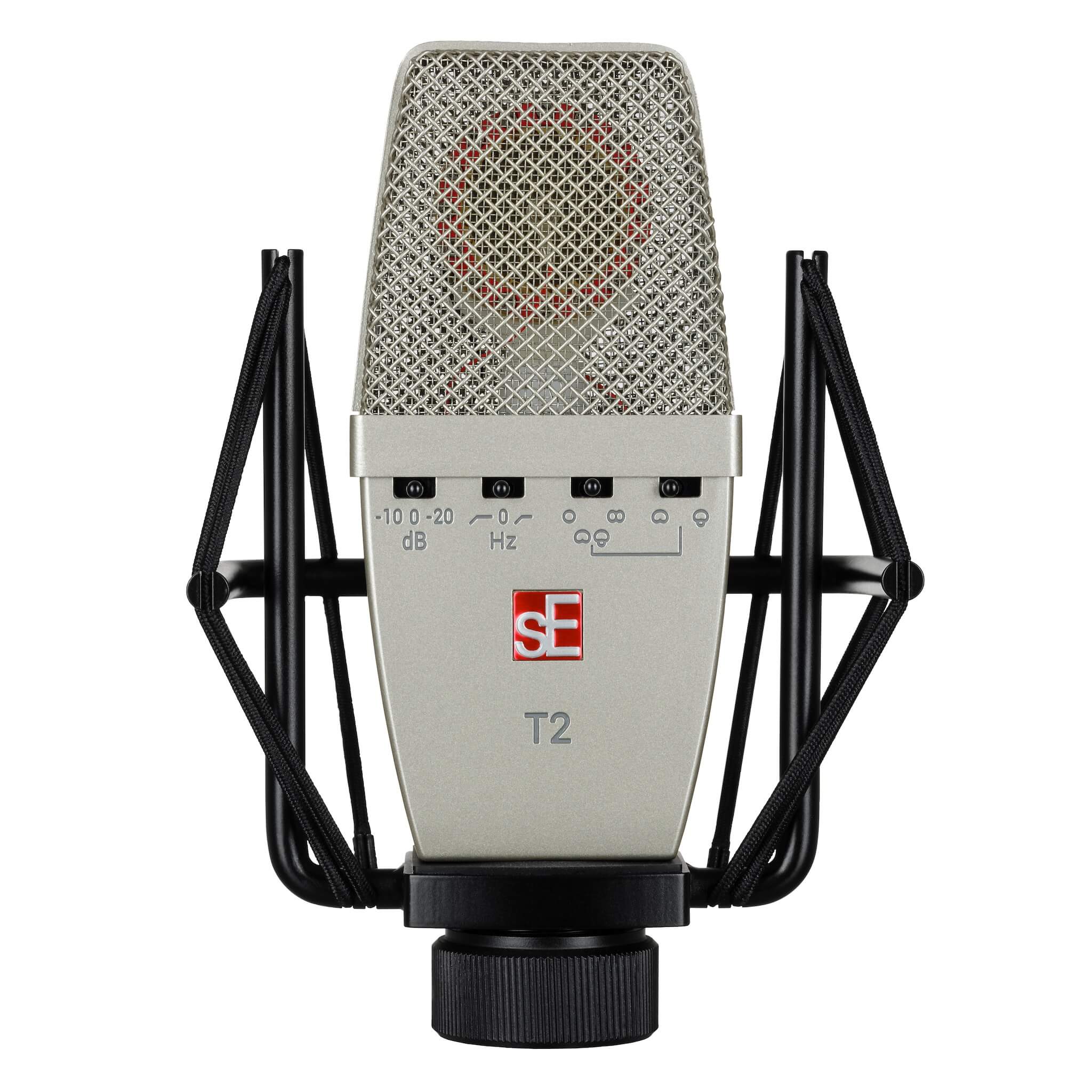 sE Electronics T2 - Multi Pattern Large Diaphragm Microphone with Titanium Capsule, shockmount front