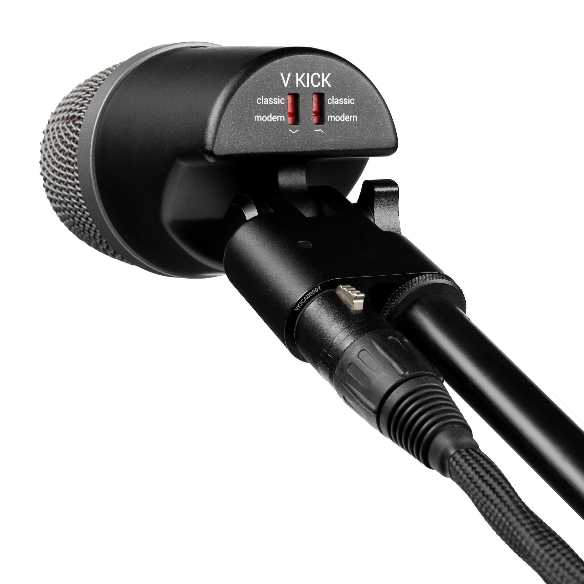 sE Electronics V Kick - Kick Drum Supercardioid Microphone, mounted on a mic stand
