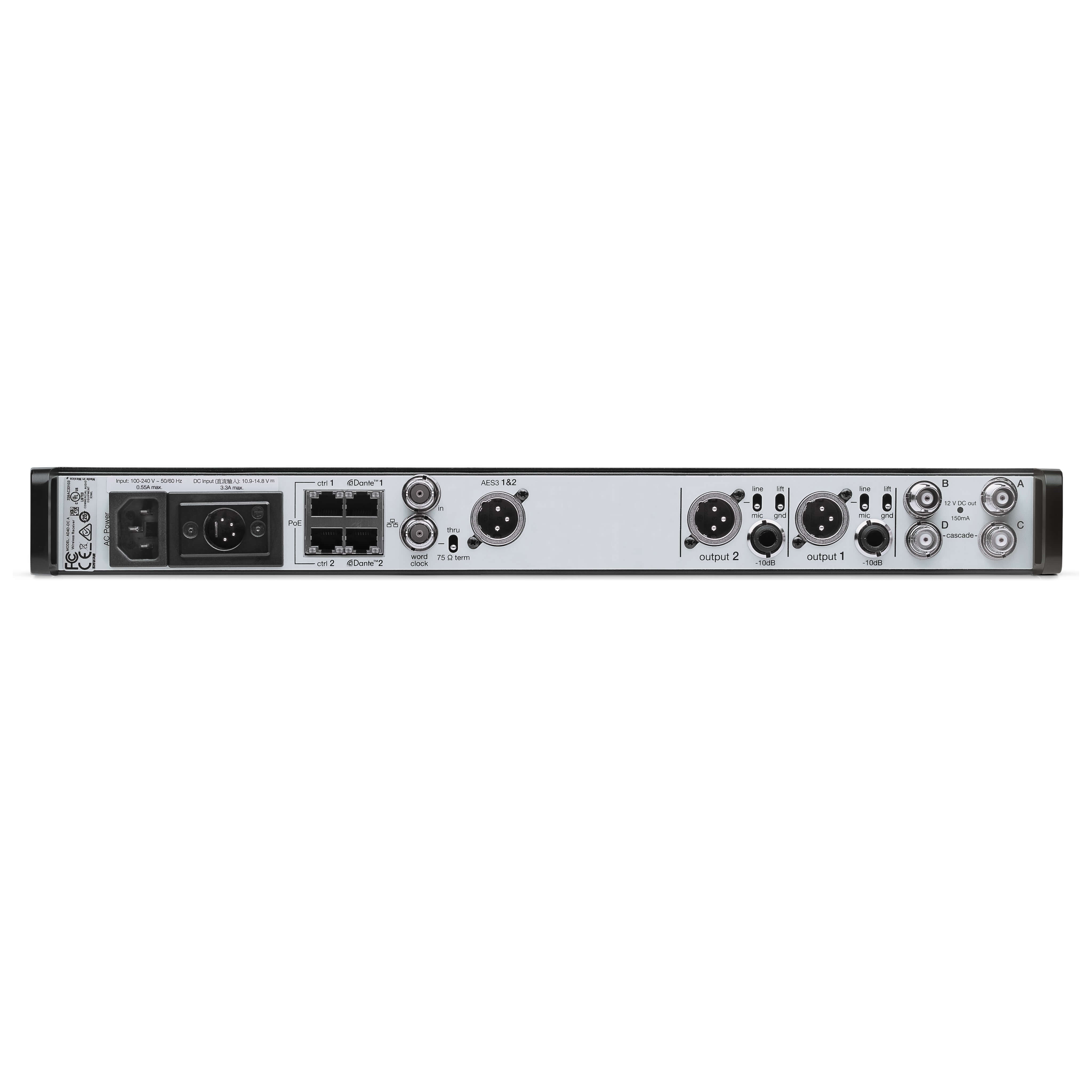 Shure AD4D-DC - Axient Two-Channel Digital Wireless Receiver, rear of DC module version