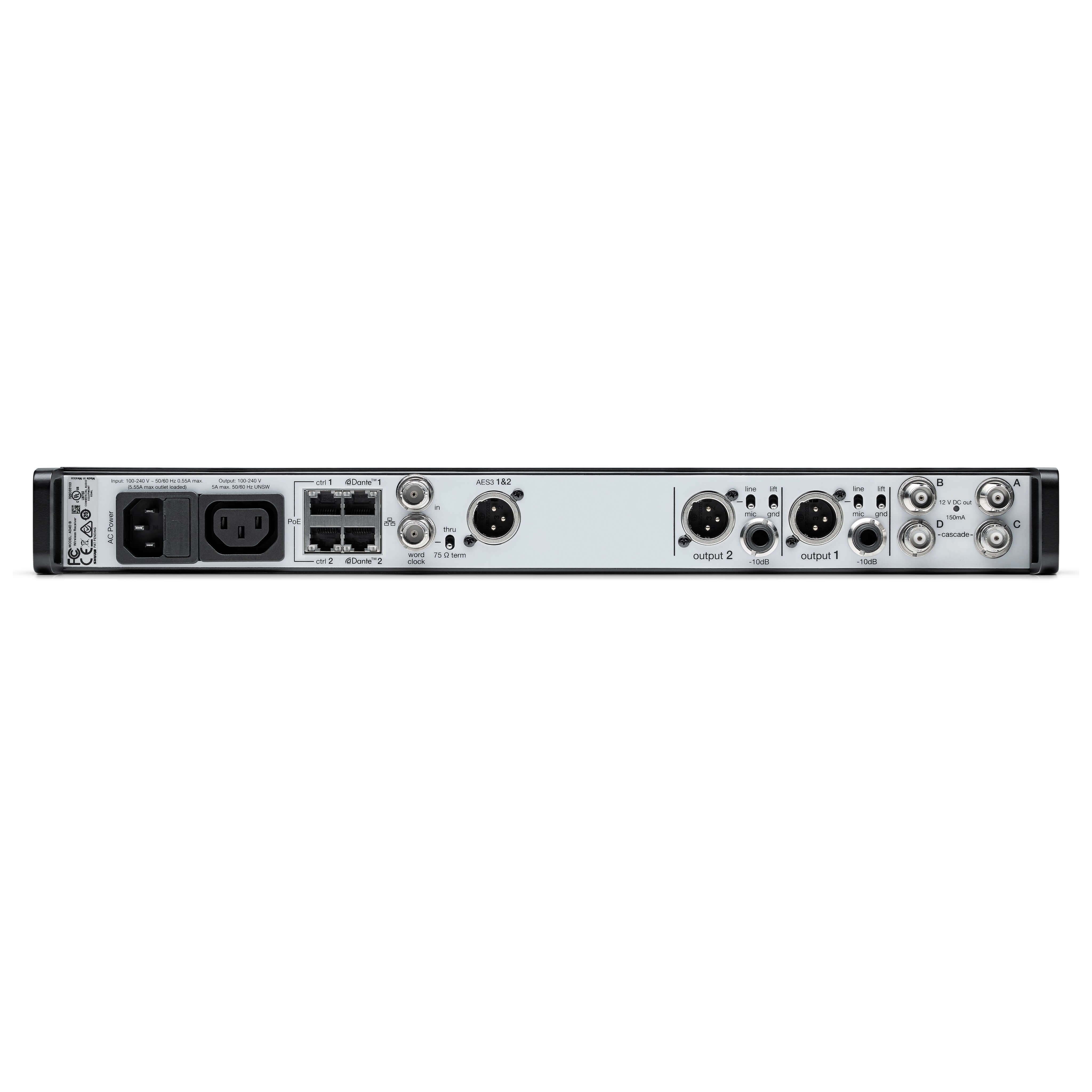 Shure AD4DUS - Axient Two-Channel Digital Wireless Receiver, rear