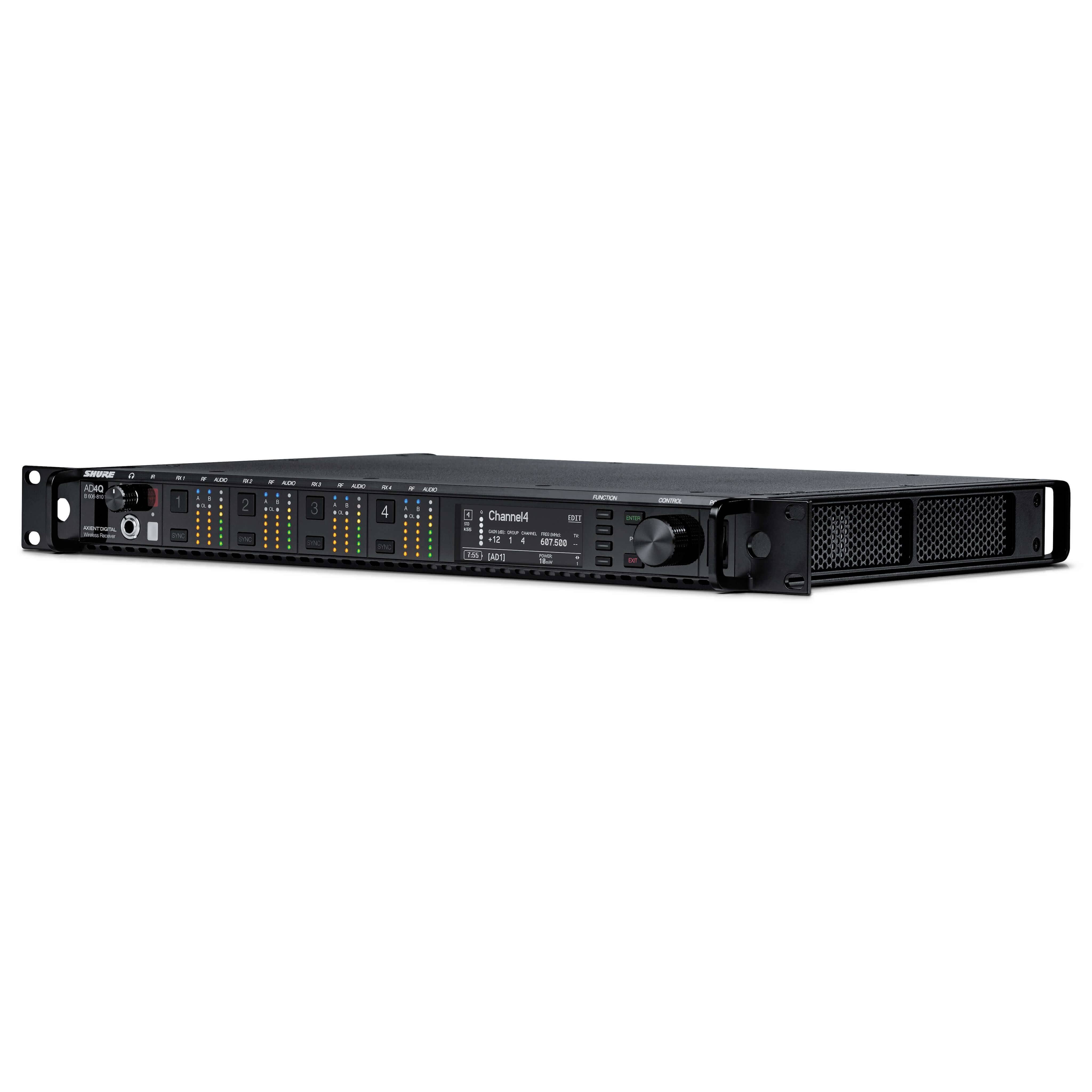 Shure AD4Q - Axient Four-Channel Digital Wireless Receiver, angle