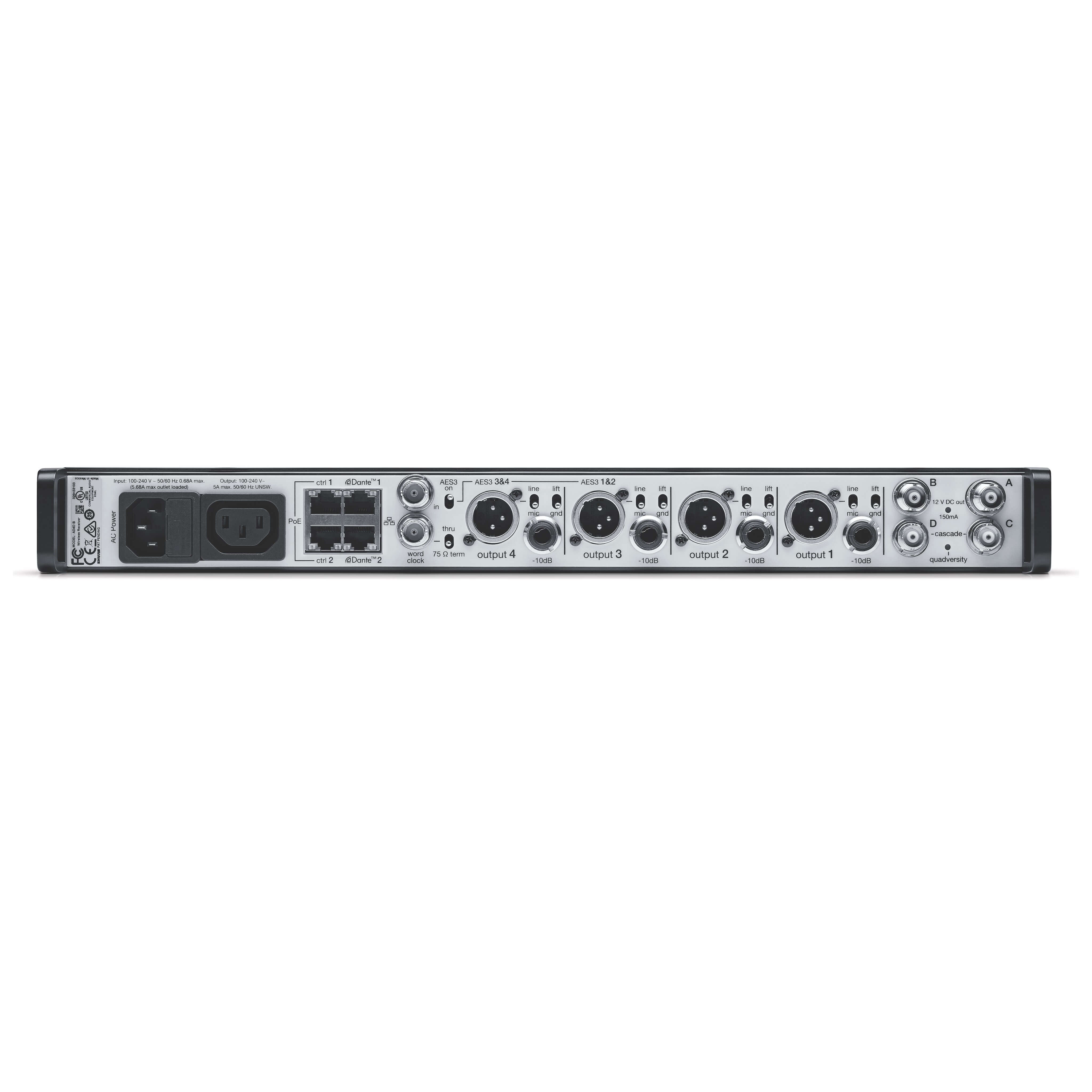 Shure AD4QUS - Axient Four-Channel Digital Wireless Receiver, rear